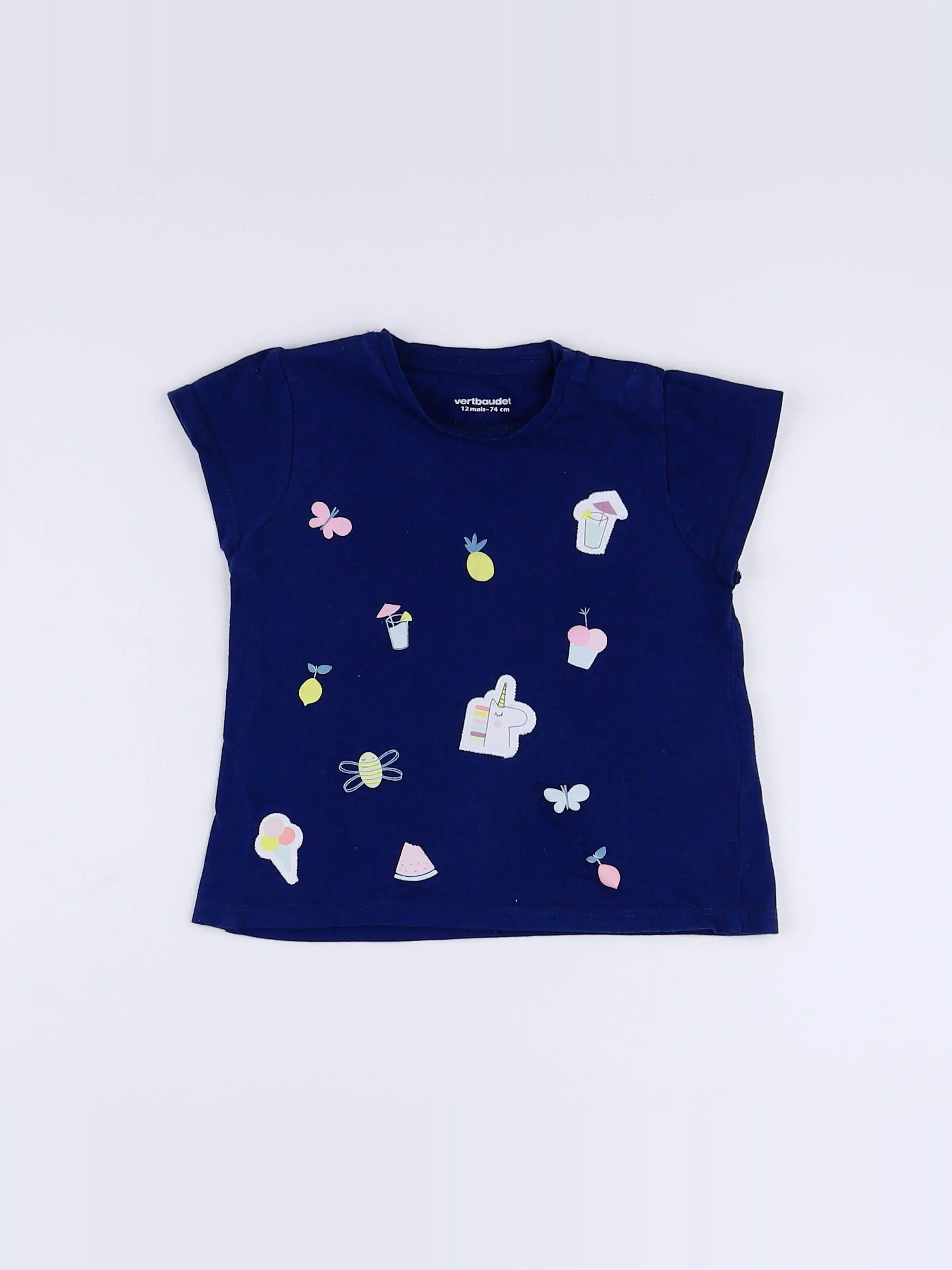 Vertbaudet - tee-shirt bleu - 12 mois