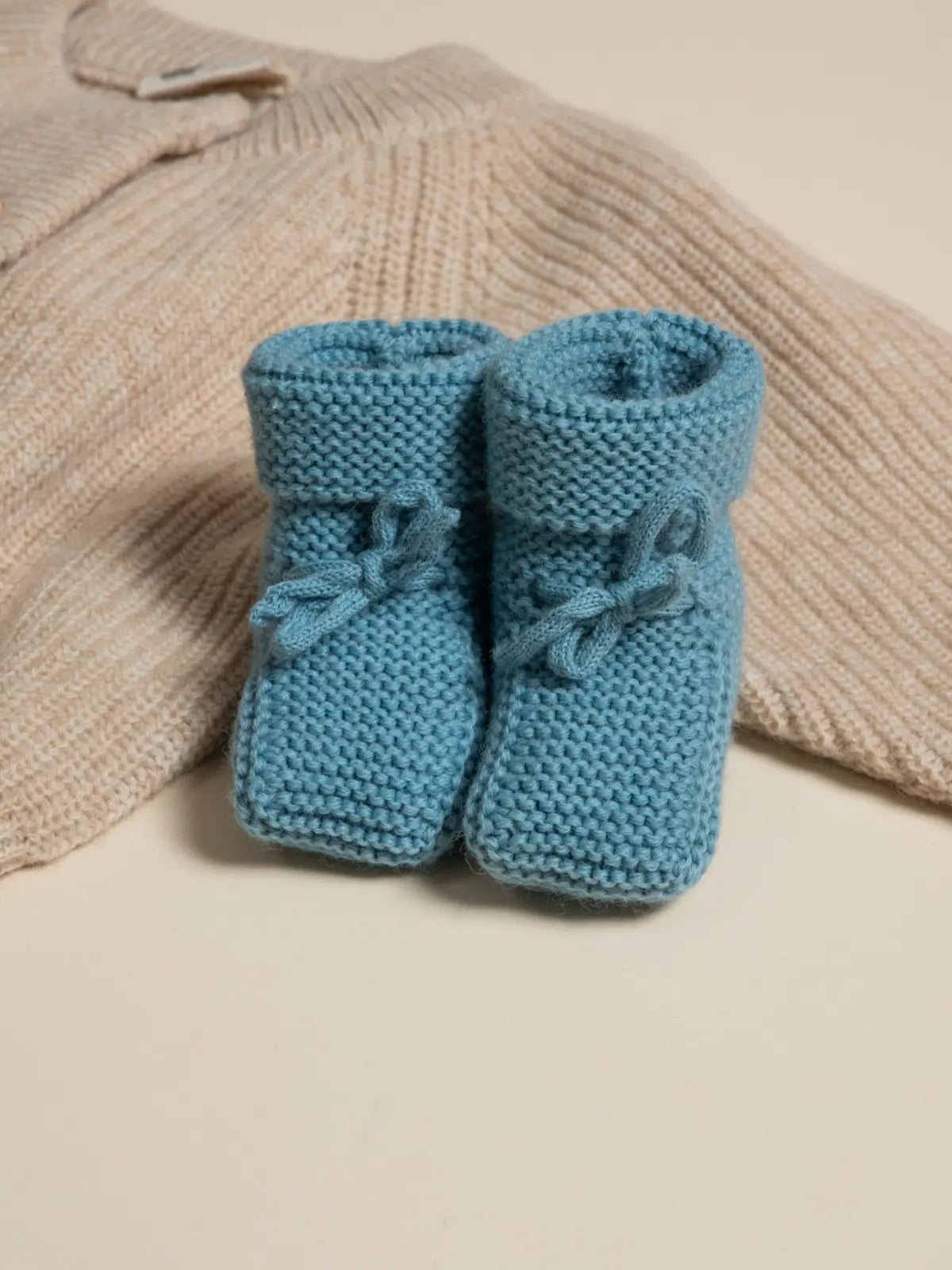 Les chaussons 0-3 mois 100% laine Bleu vintage