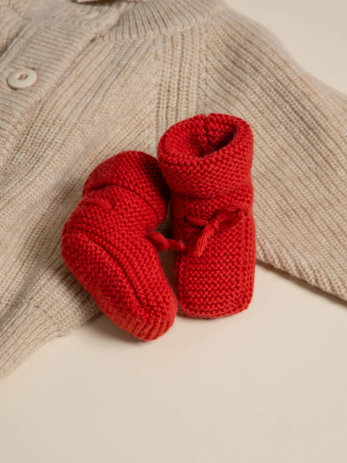 Les chaussons 0-3 mois 100% laine Rouge coquelicot