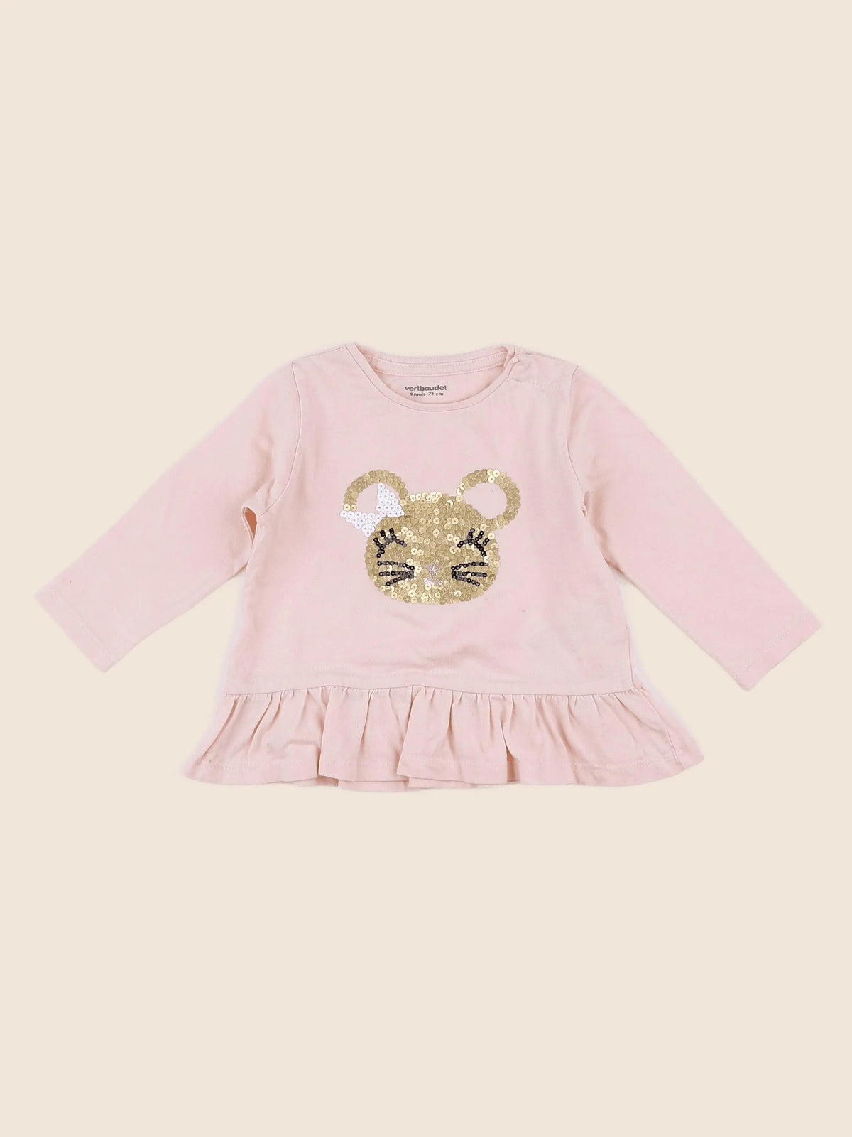 Vertbaudet - tee-shirt rose, or - 9 mois