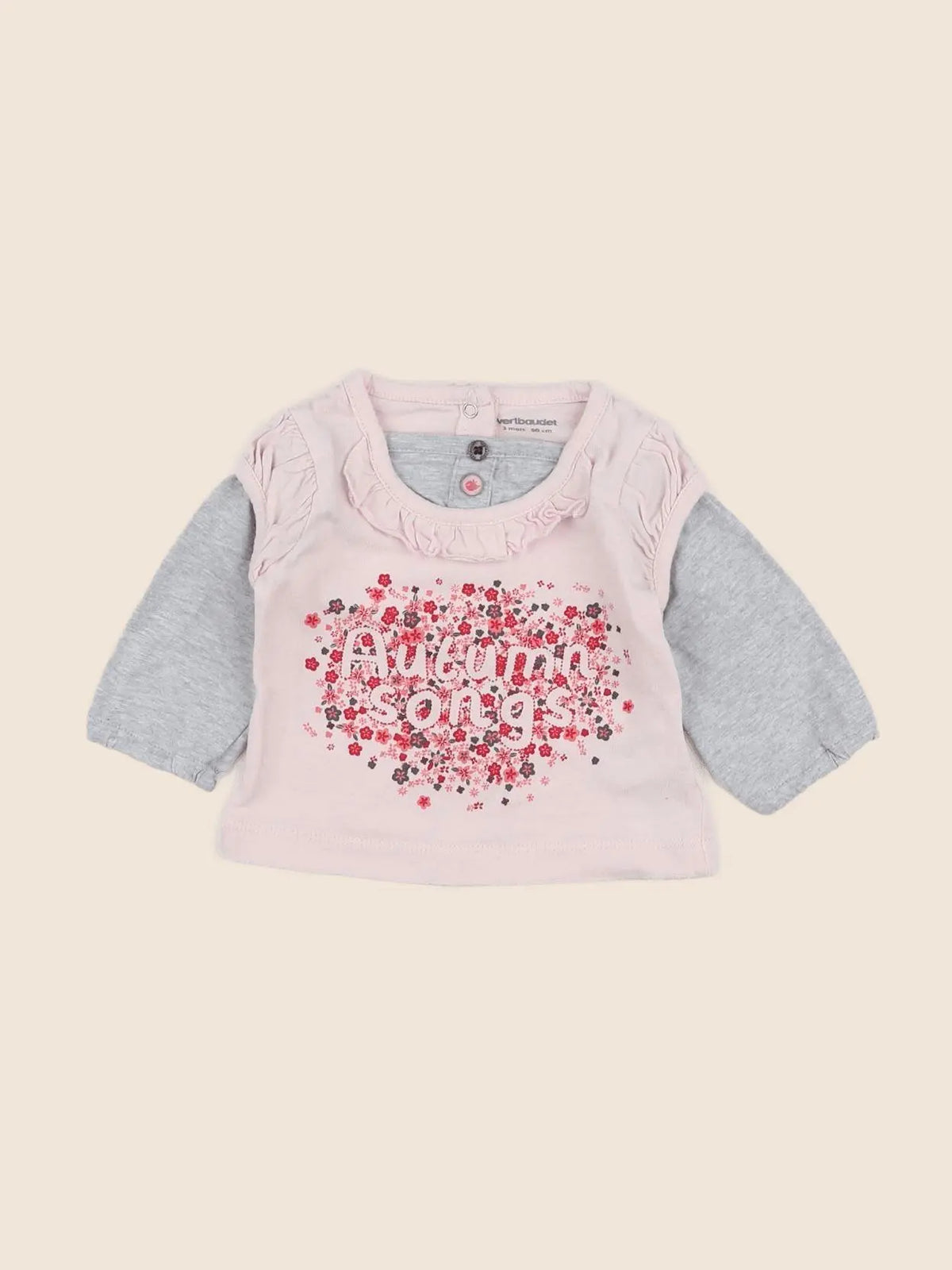 Vertbaudet - tee-shirt gris, rose - 3 mois