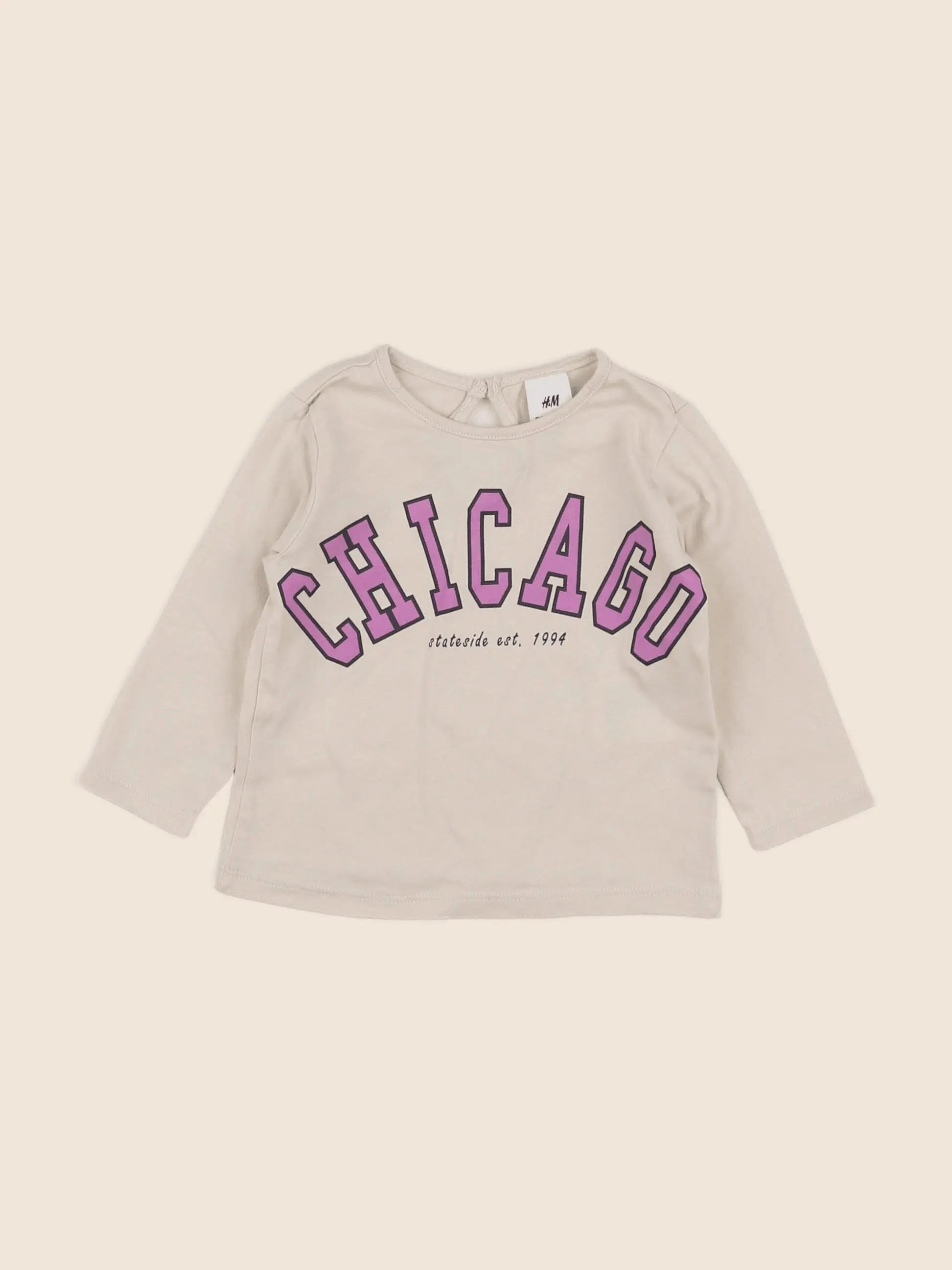 H&M - tee-shirt beige, rose - 3/6 mois