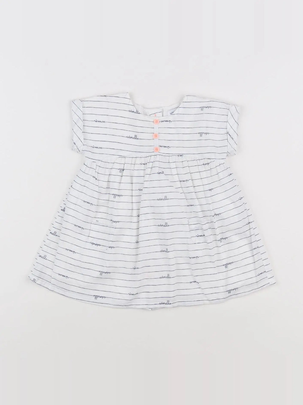 Vertbaudet - robe blanc, bleu - 6 mois