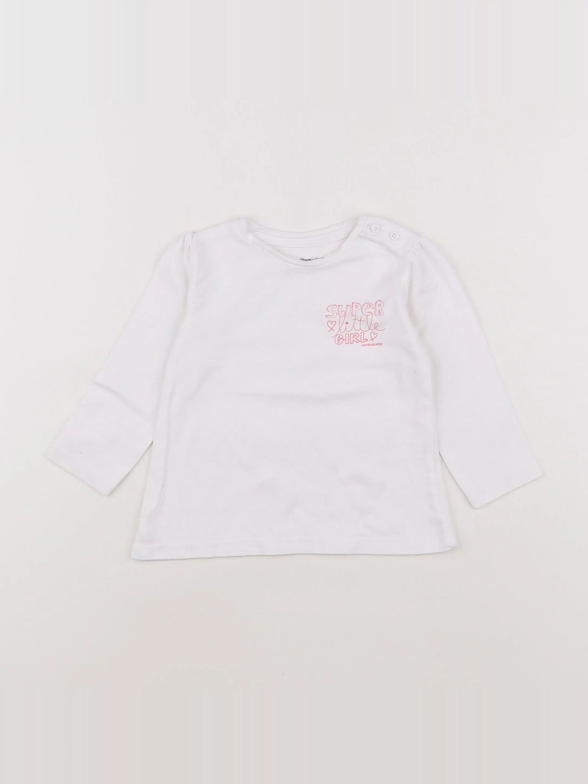 Vertbaudet - tee-shirt blanc, rose - 9 mois