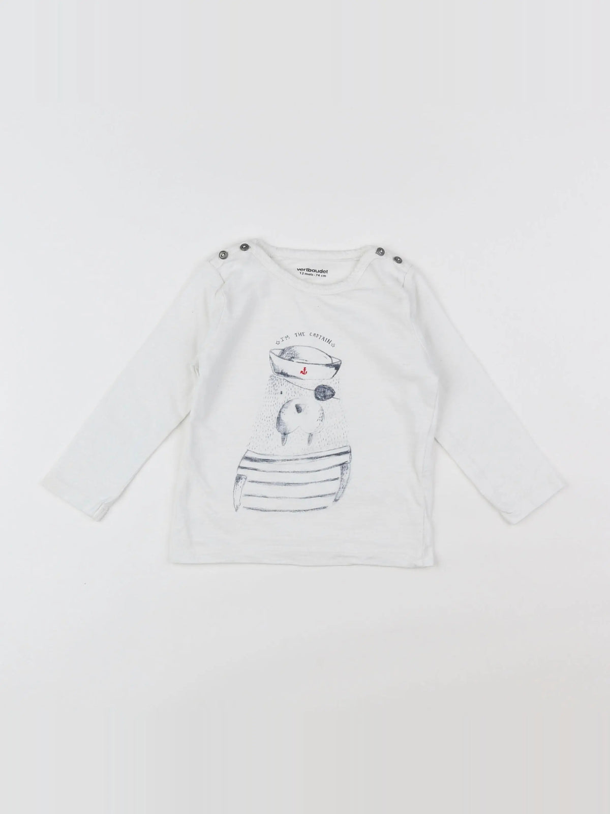Vertbaudet - tee-shirt blanc, bleu - 12 mois