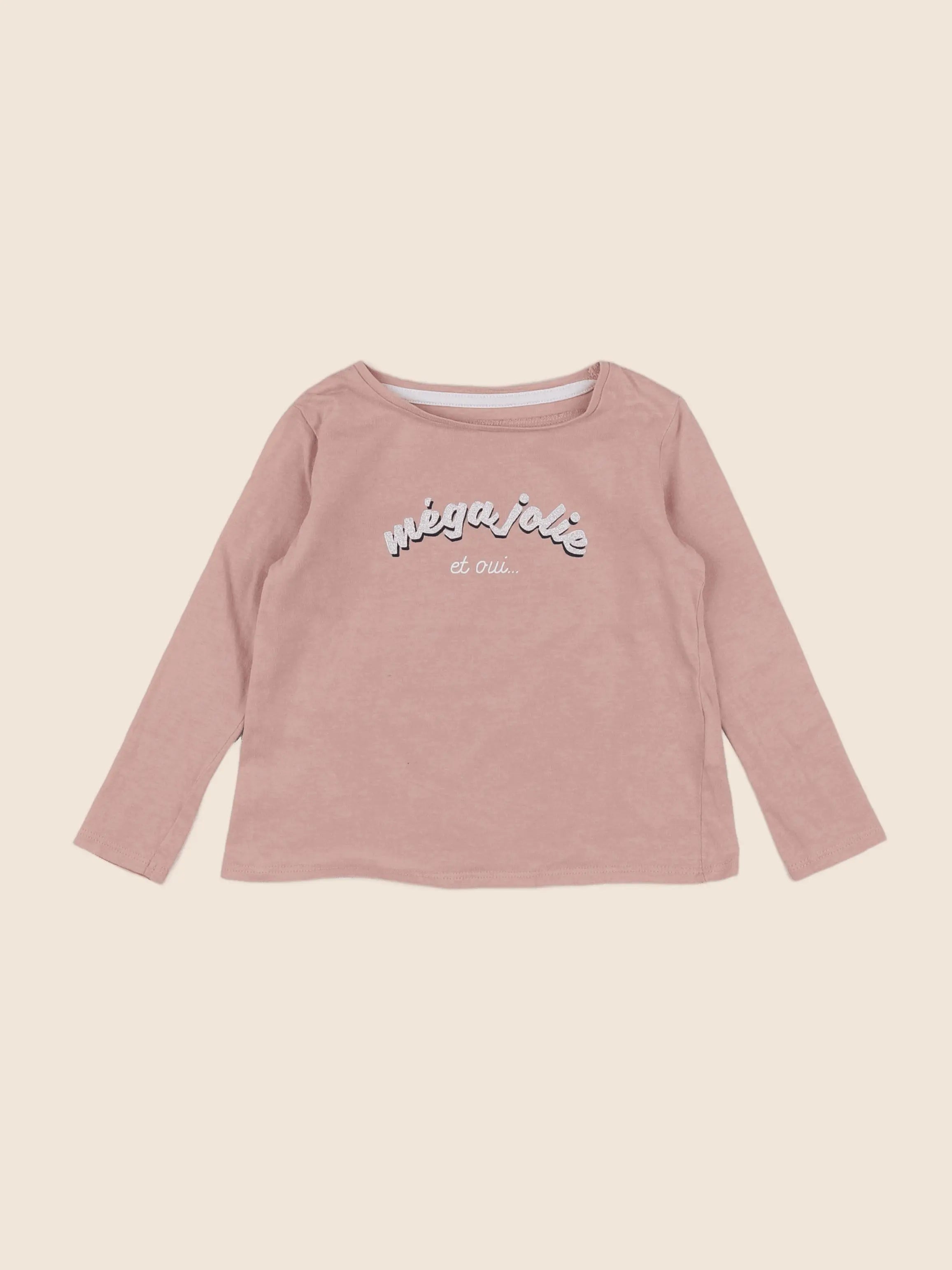 Vertbaudet - tee-shirt argent, rose - 2 ans