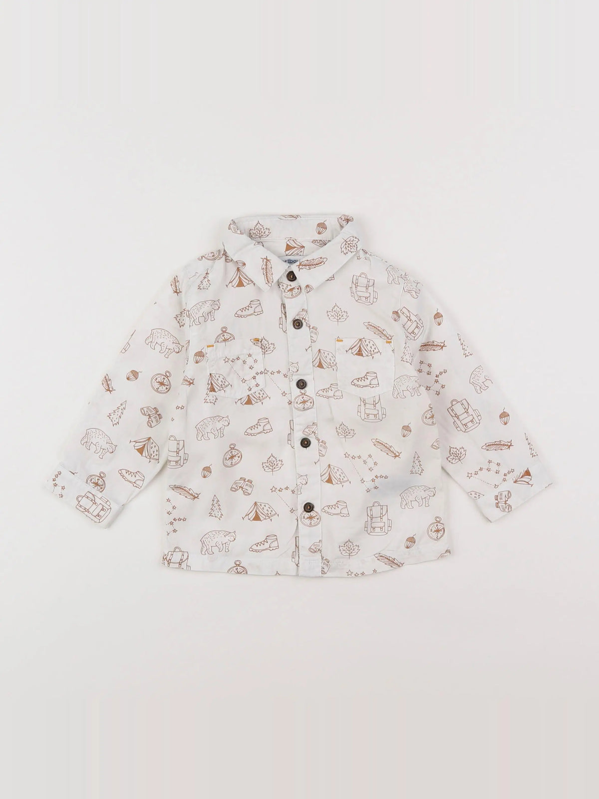 Vertbaudet - chemise blanc, marron - 12 mois