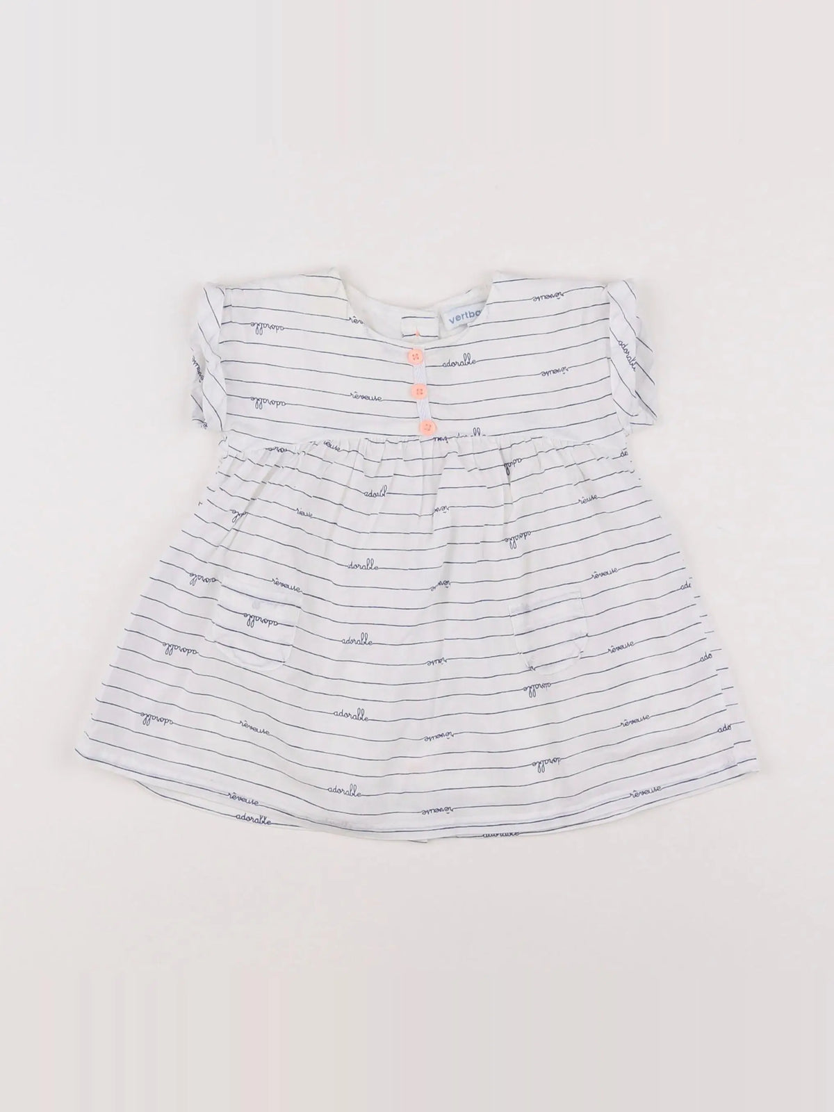 Vertbaudet - robe blanc, bleu - 3 mois