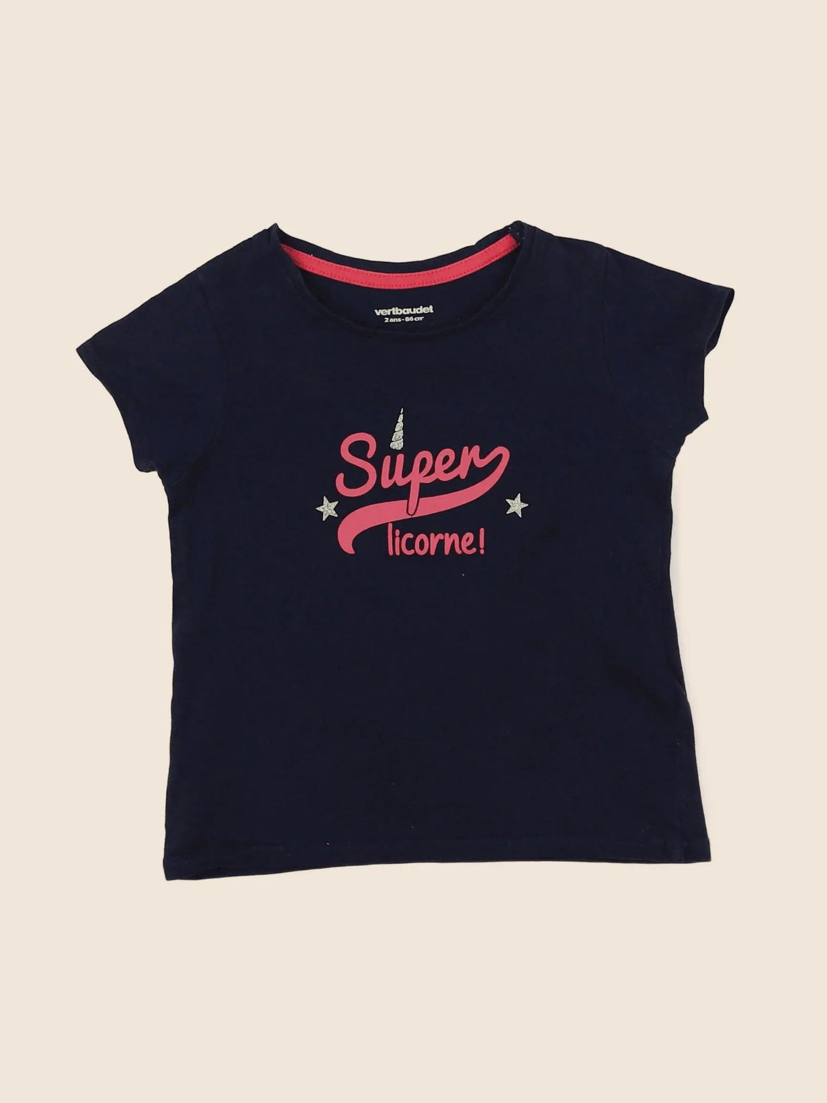 Vertbaudet - tee-shirt bleu, rose - 2 ans