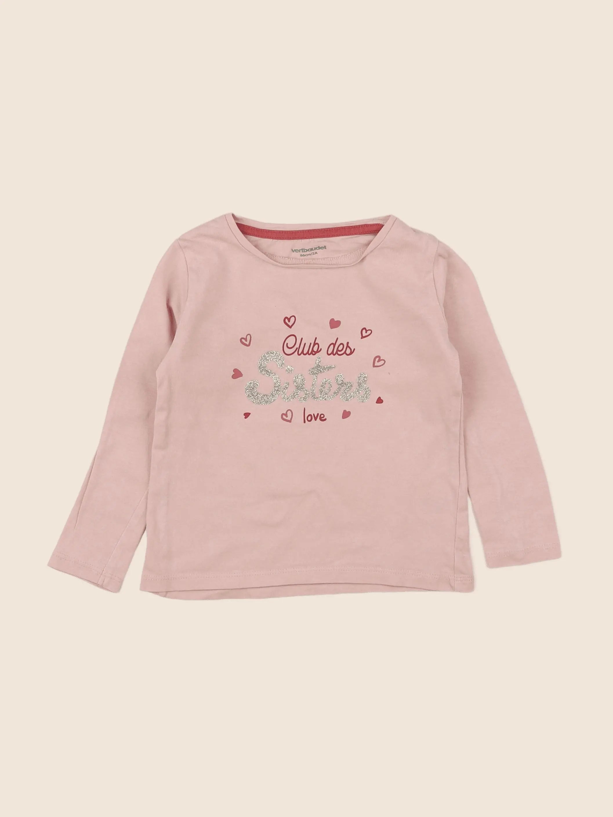 Vertbaudet - tee-shirt rose, or - 2 ans