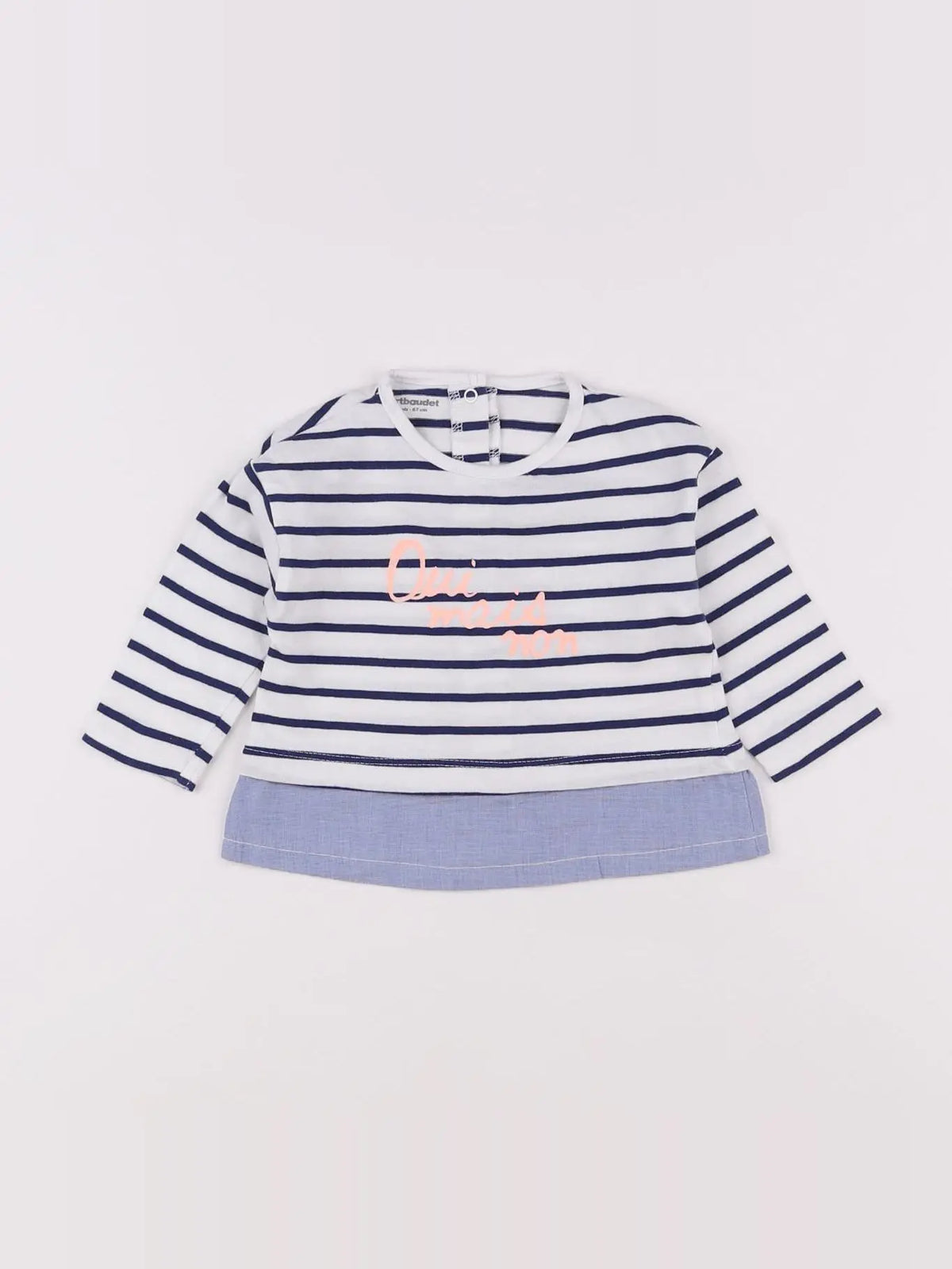 Vertbaudet - tee-shirt blanc, bleu - 6 mois