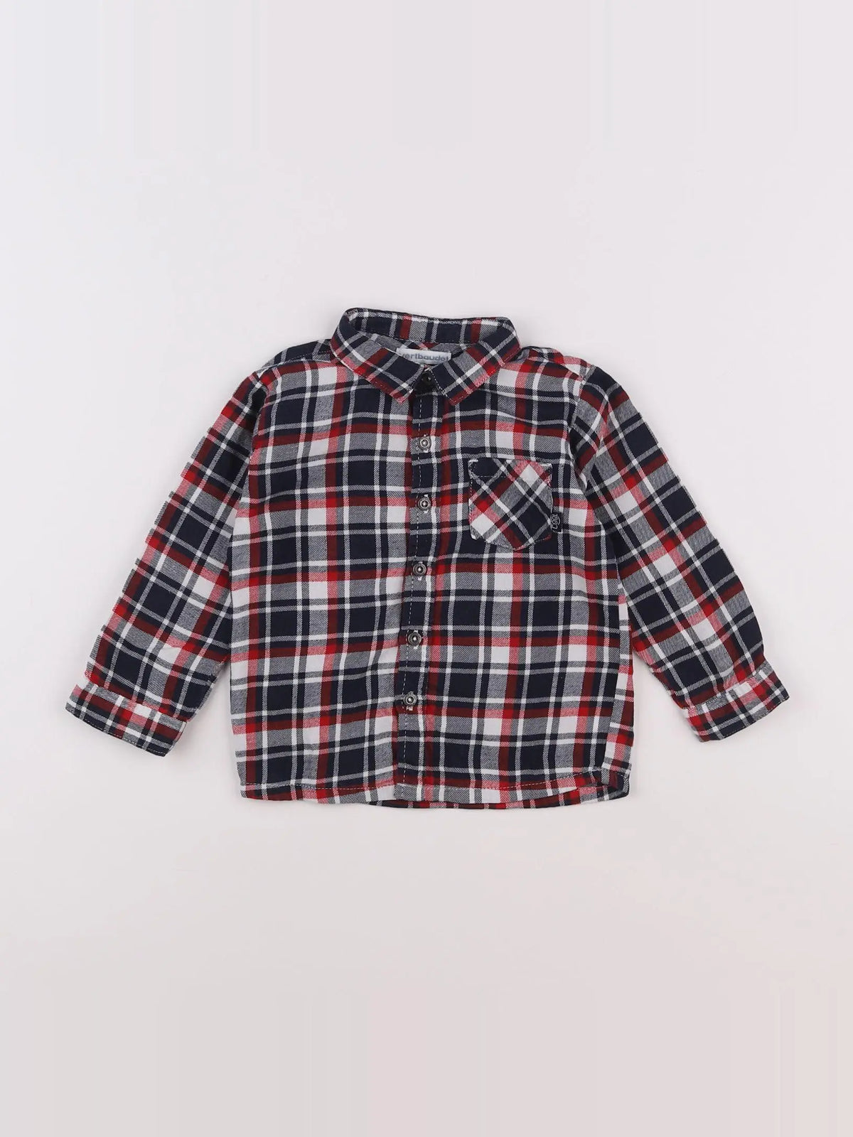 Vertbaudet - chemise blanc, bleu, rouge - 18 mois