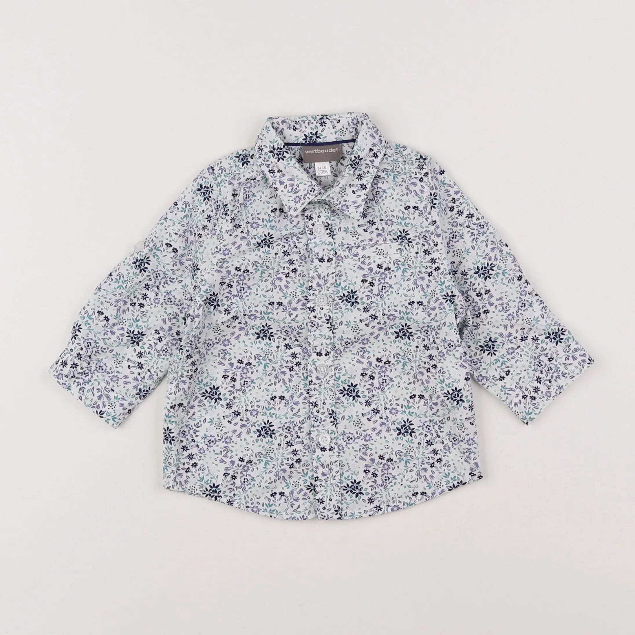 Vertbaudet - chemise blanc, bleu - 12 mois