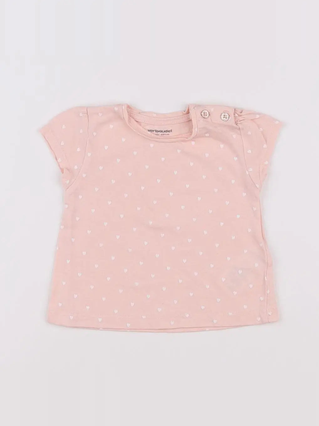Vertbaudet - tee-shirt blanc, rose - 3 mois