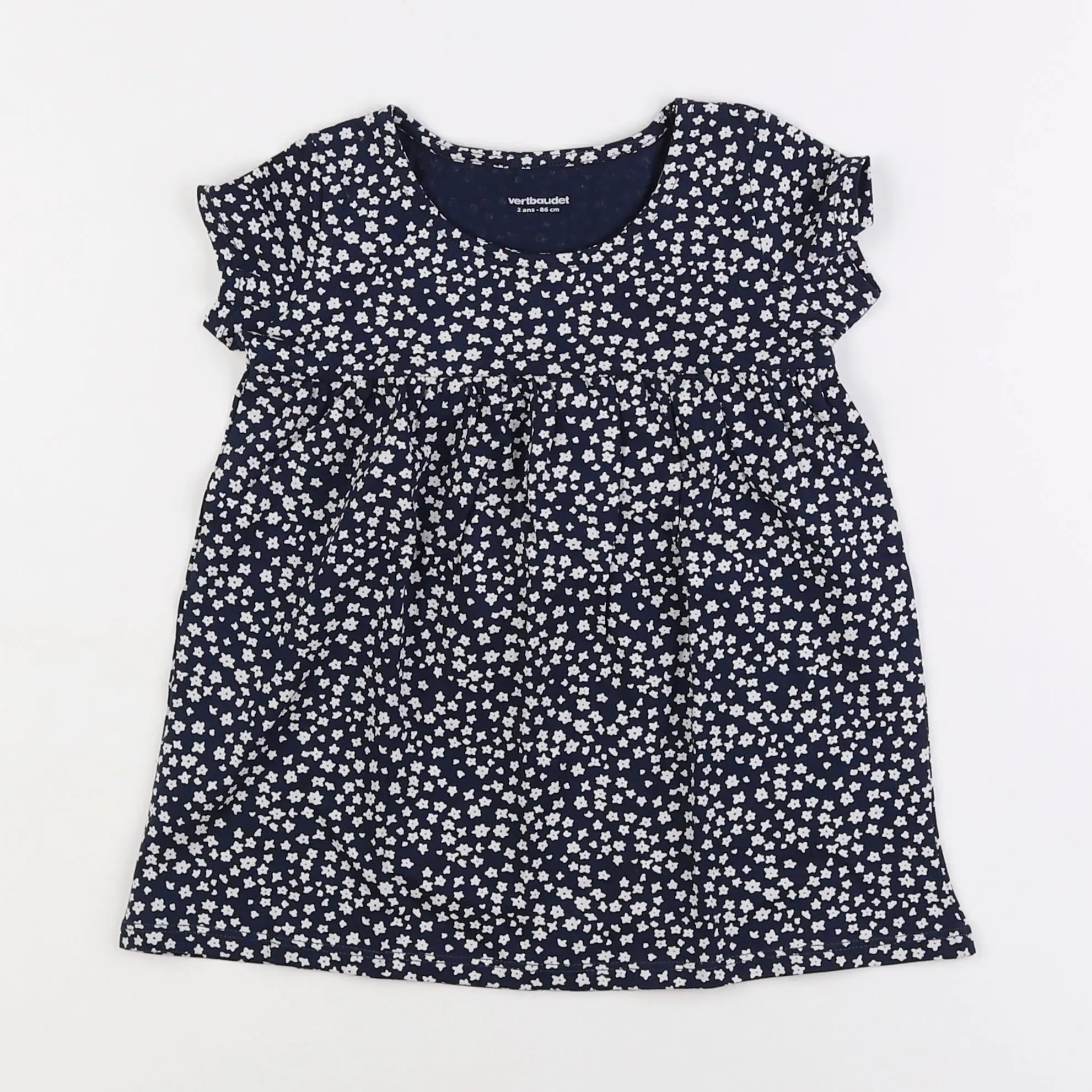 Vertbaudet - robe bleu, blanc - 2 ans