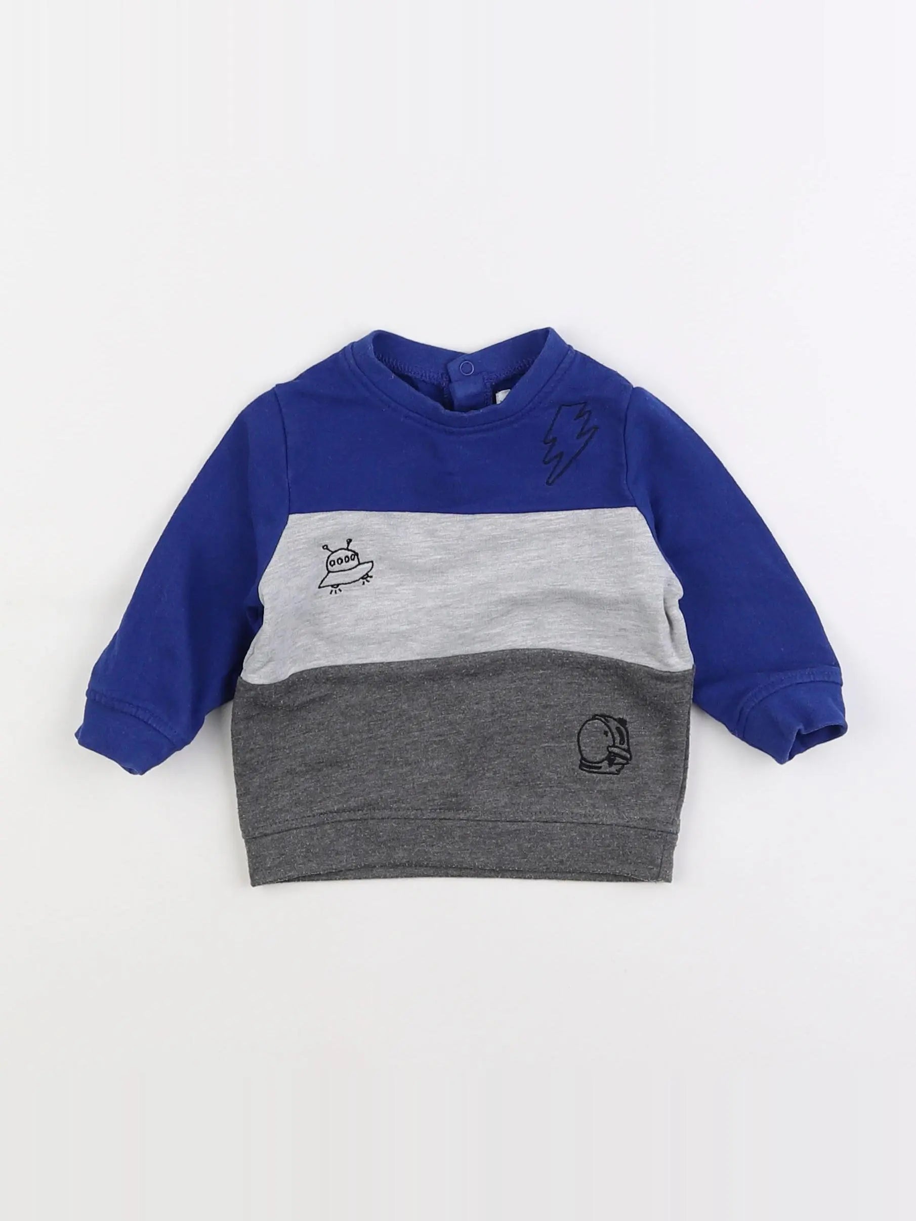 Vertbaudet - sweat bleu, gris - 6 mois