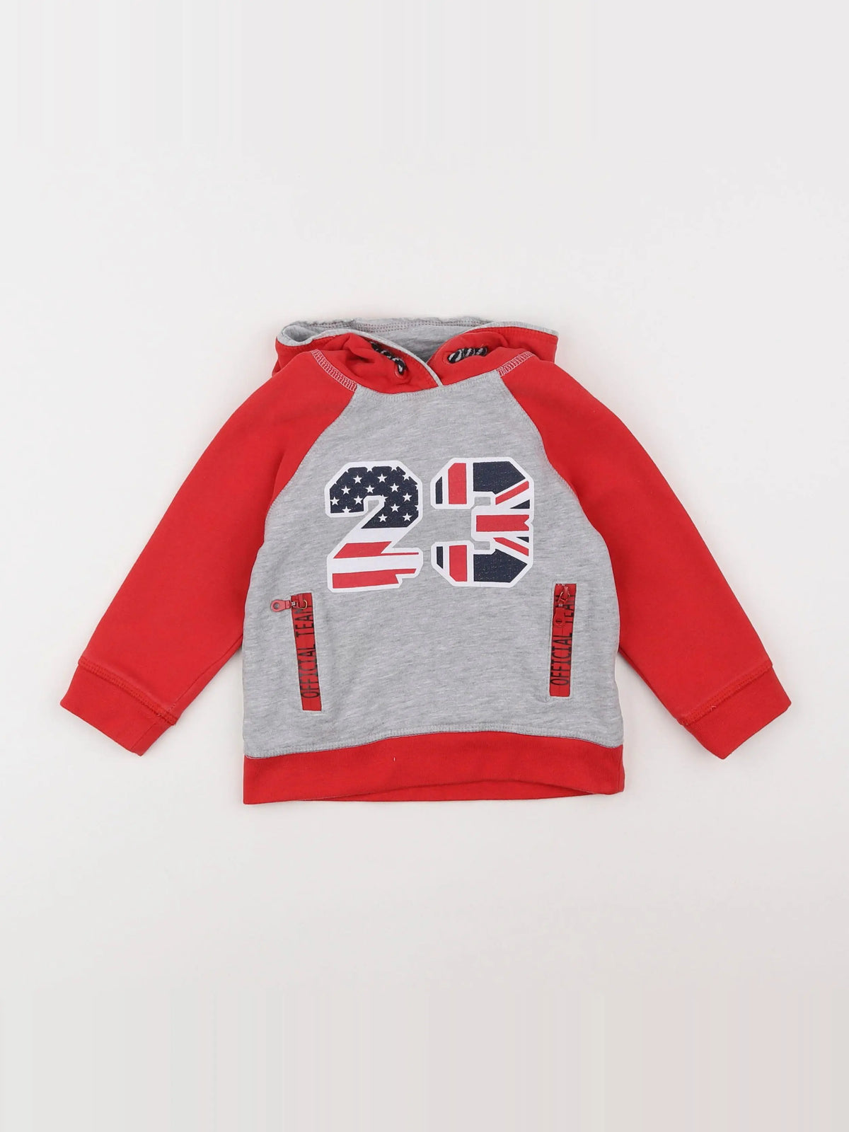 Vertbaudet - sweat gris, rouge - 2 ans
