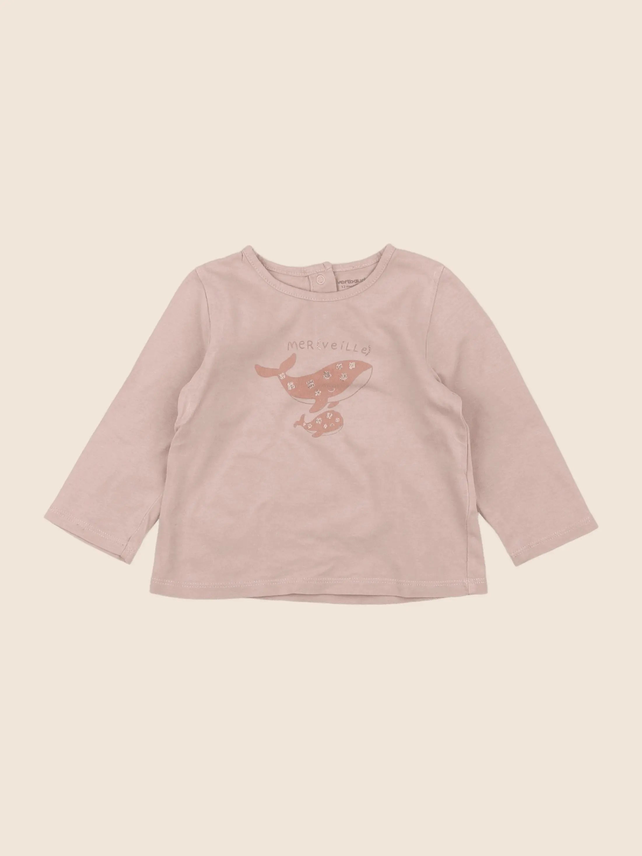 Vertbaudet - tee-shirt rose, or - 12 mois