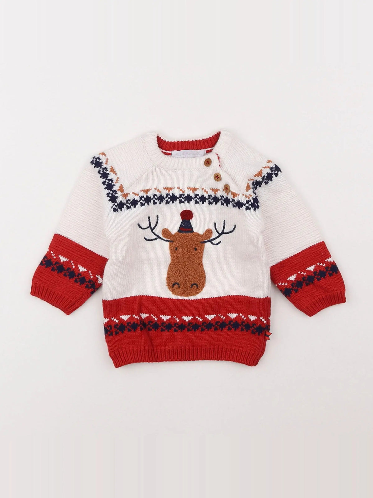 Cadet Rousselle - pull blanc, rouge - 6 mois
