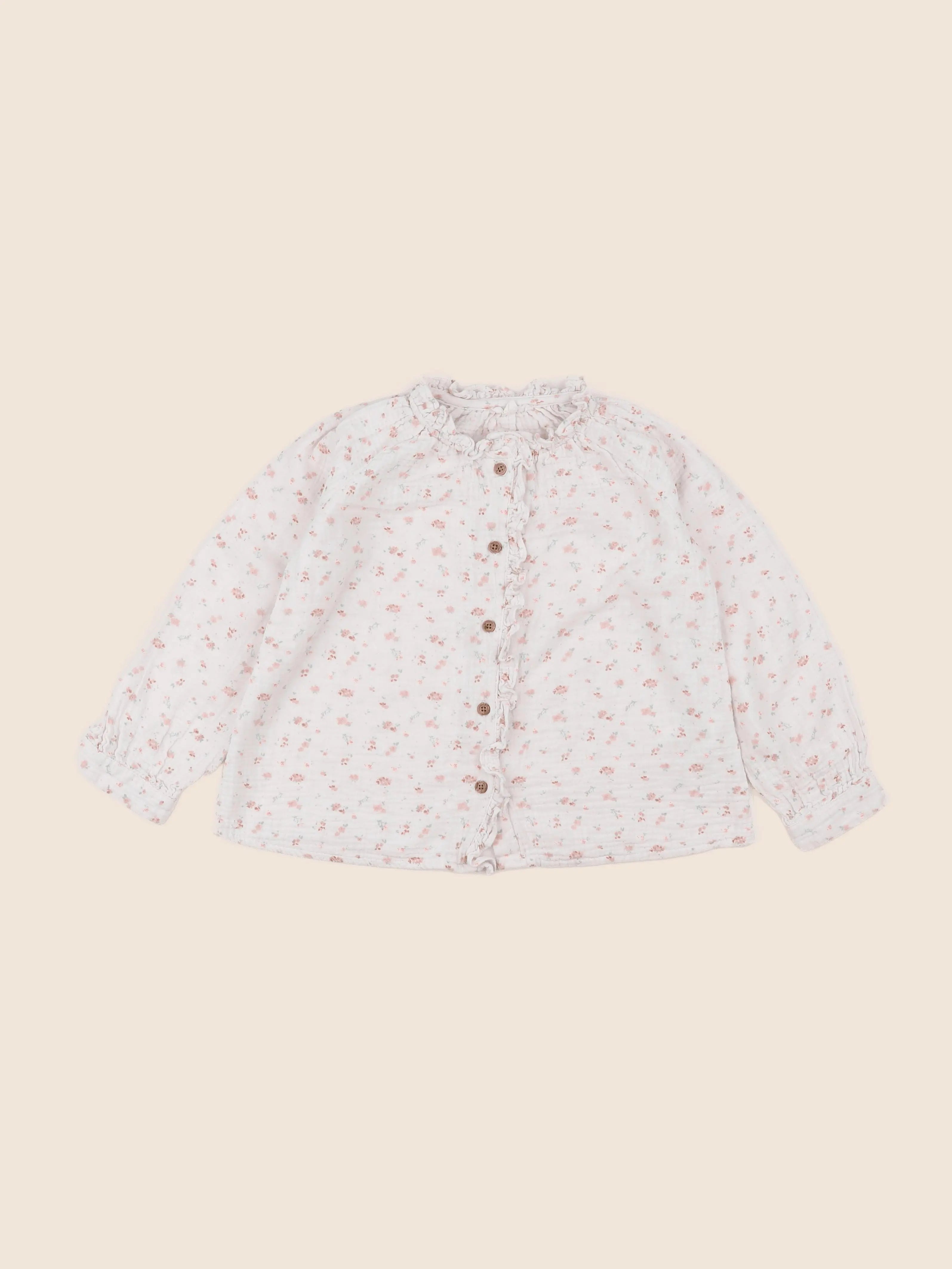 Vertbaudet - blouse beige, rose - 6 ans