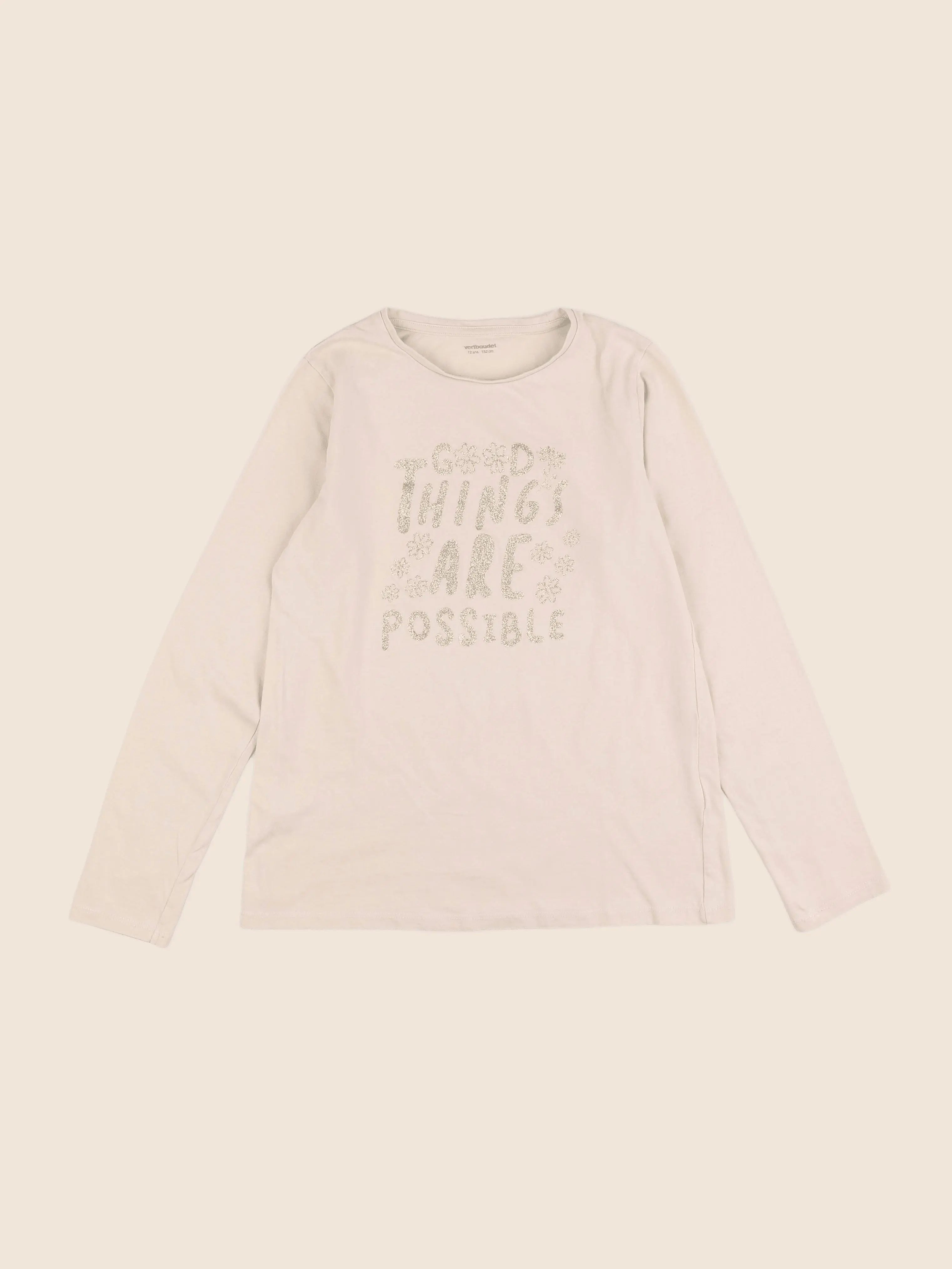 Vertbaudet - tee-shirt beige, or - 12 ans