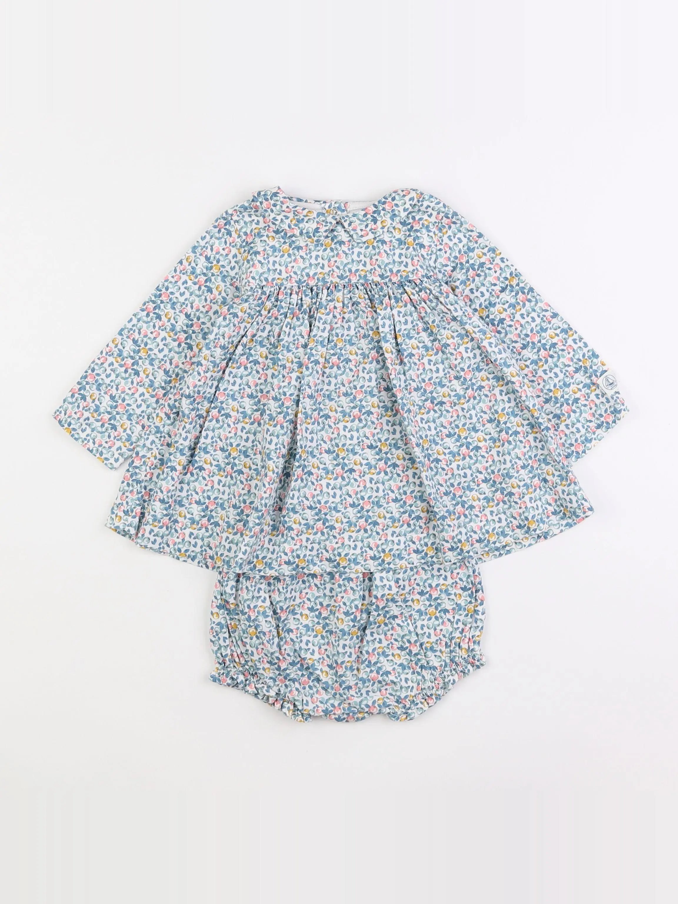Petit Bateau - robe bleu, rose - 12 mois