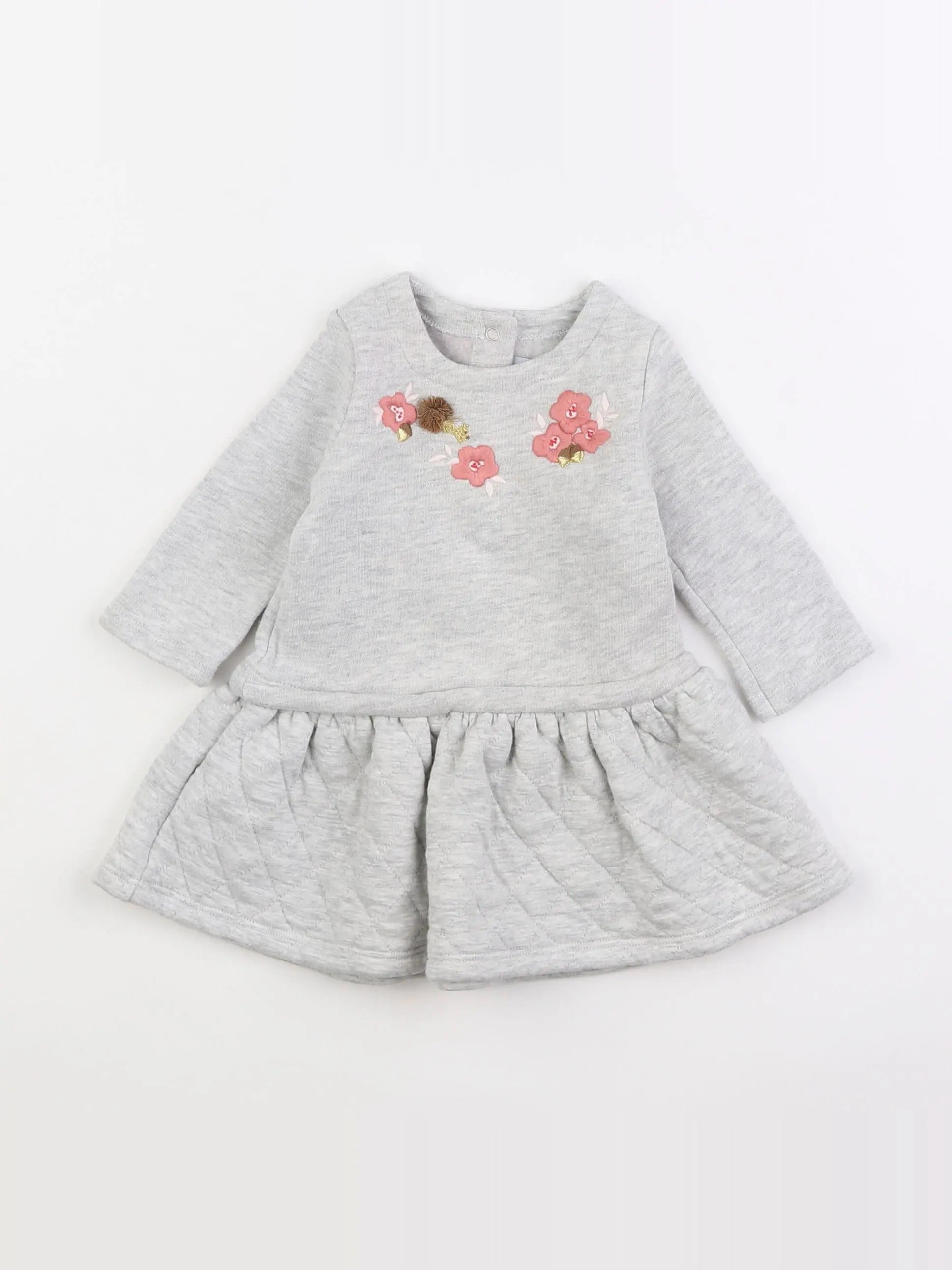 Petit Bateau - robe gris, rose - 6 mois