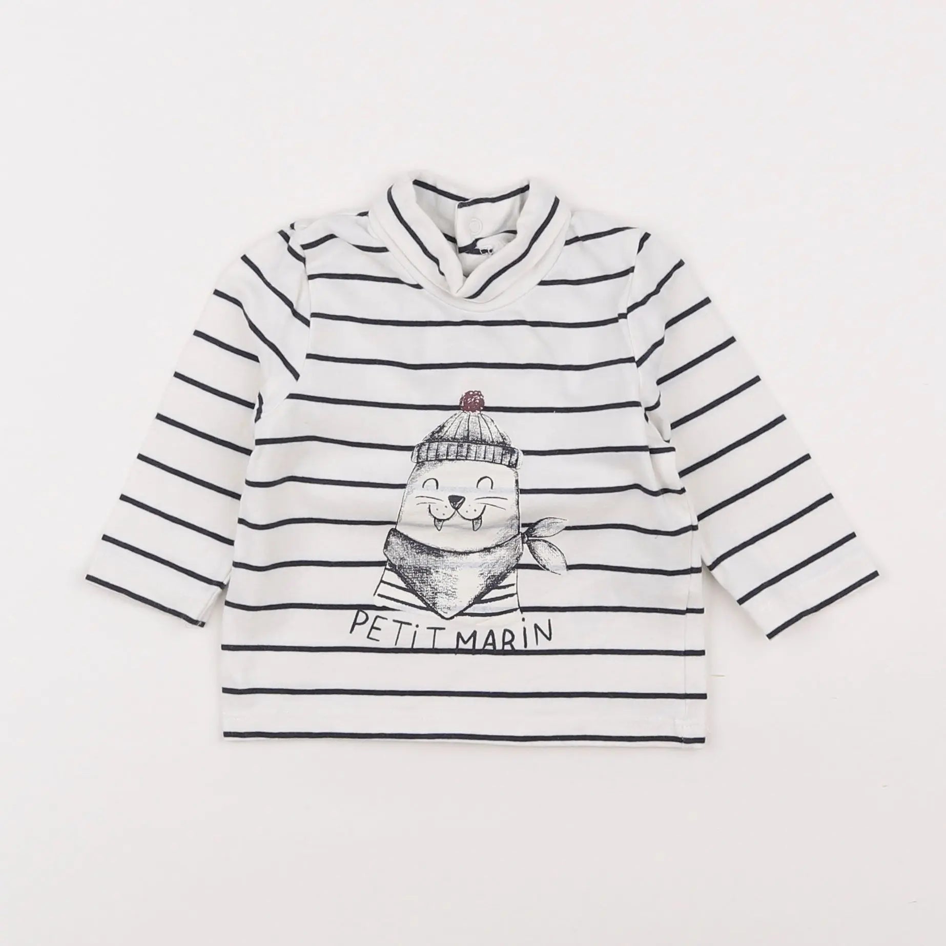 Vertbaudet - sous-pull bleu, blanc - 3 mois
