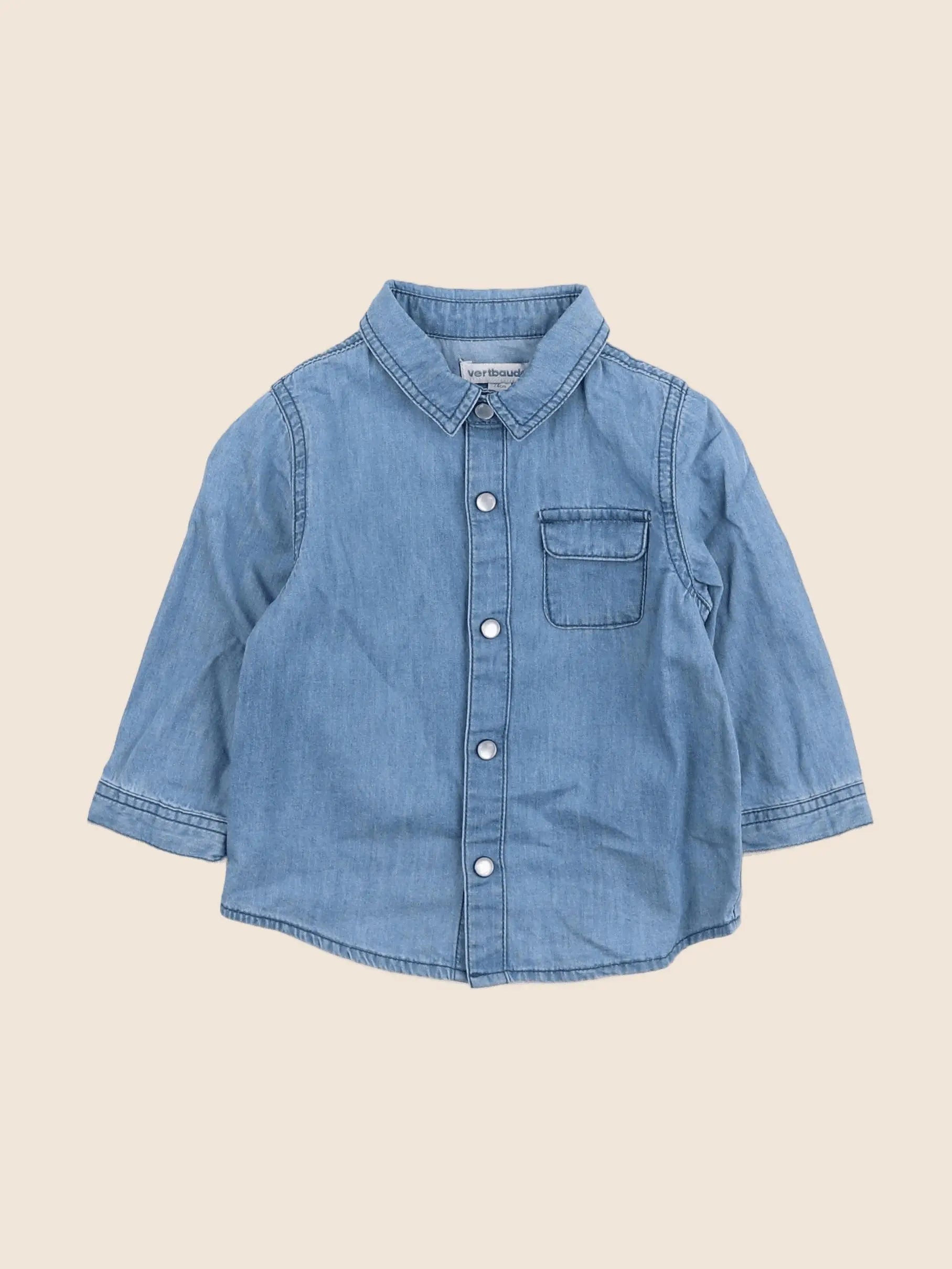 Vertbaudet - chemise bleu - 12 mois
