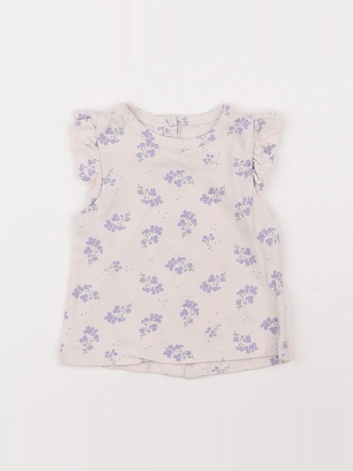 Vertbaudet - tee-shirt beige, violet - 3 mois