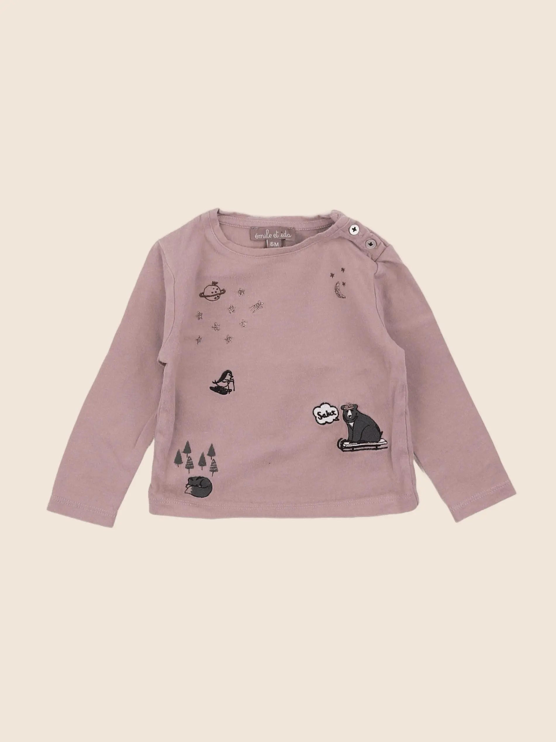 Emile et Ida - tee-shirt rose - 6 mois