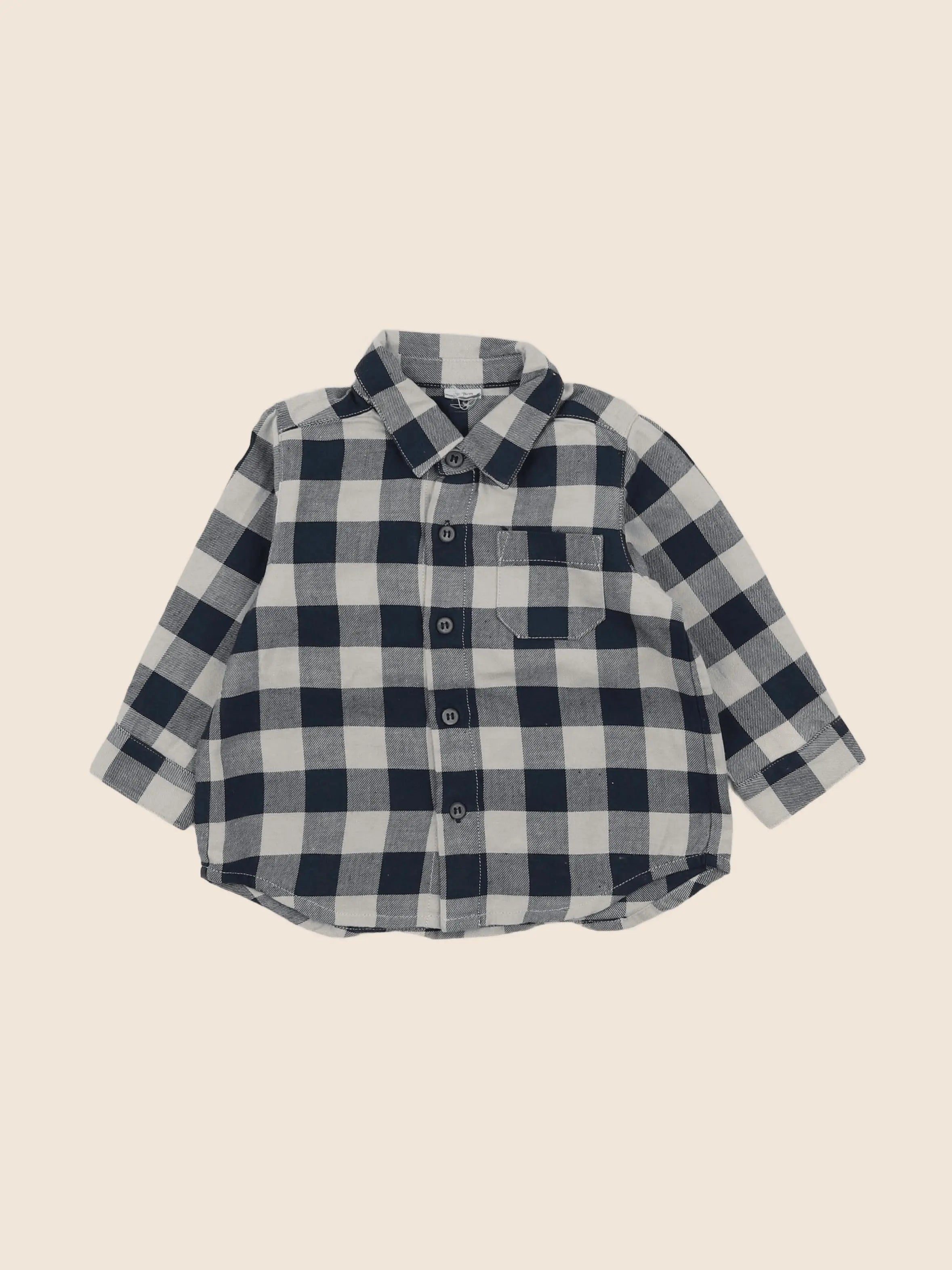 Petit Bateau - chemise bleu, beige - 12 mois