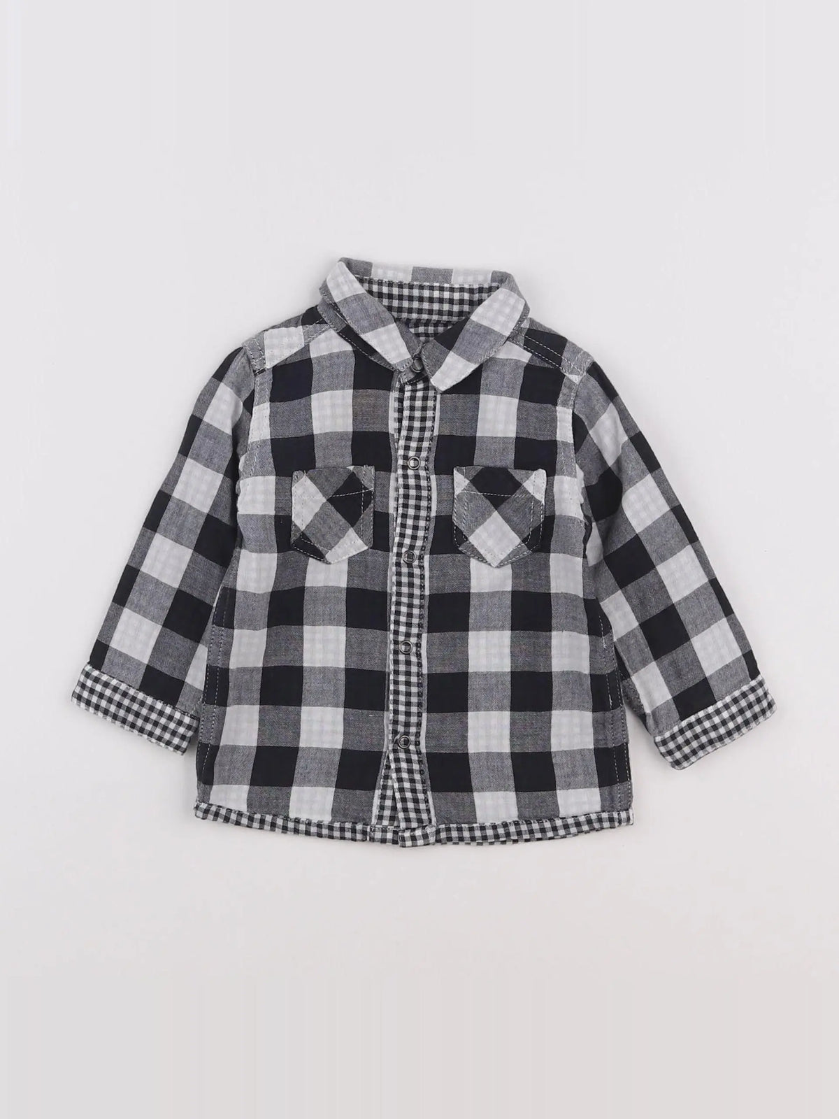 Vertbaudet - chemise réversible blanc, noir - 9 mois