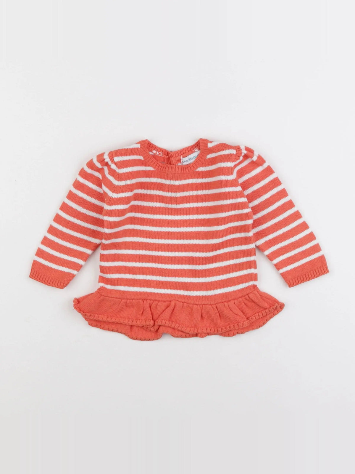 Vertbaudet - pull orange, blanc - 6 mois