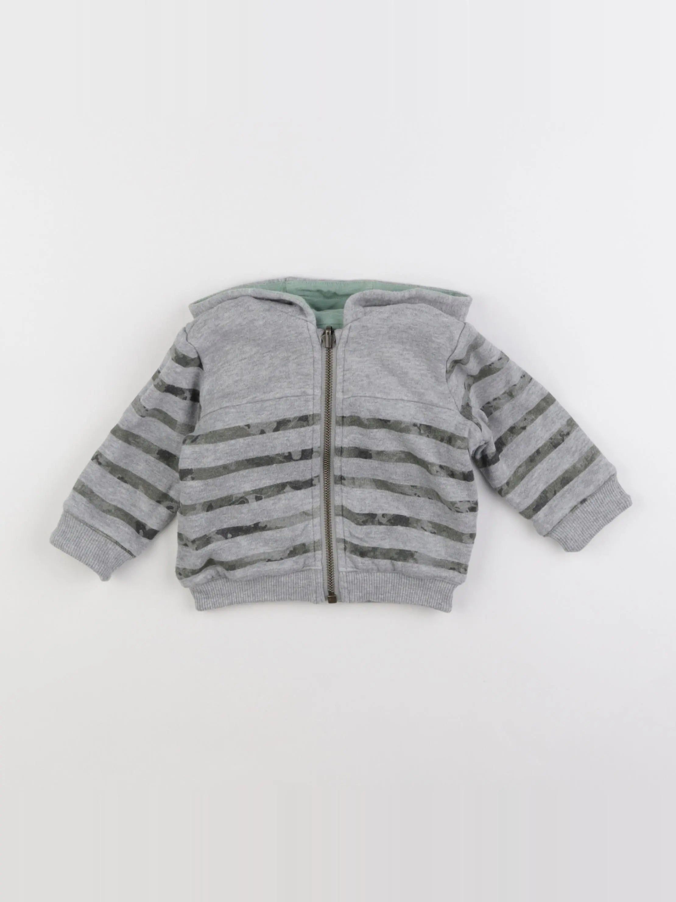 IKKS - sweat réversible gris, vert - 6 mois