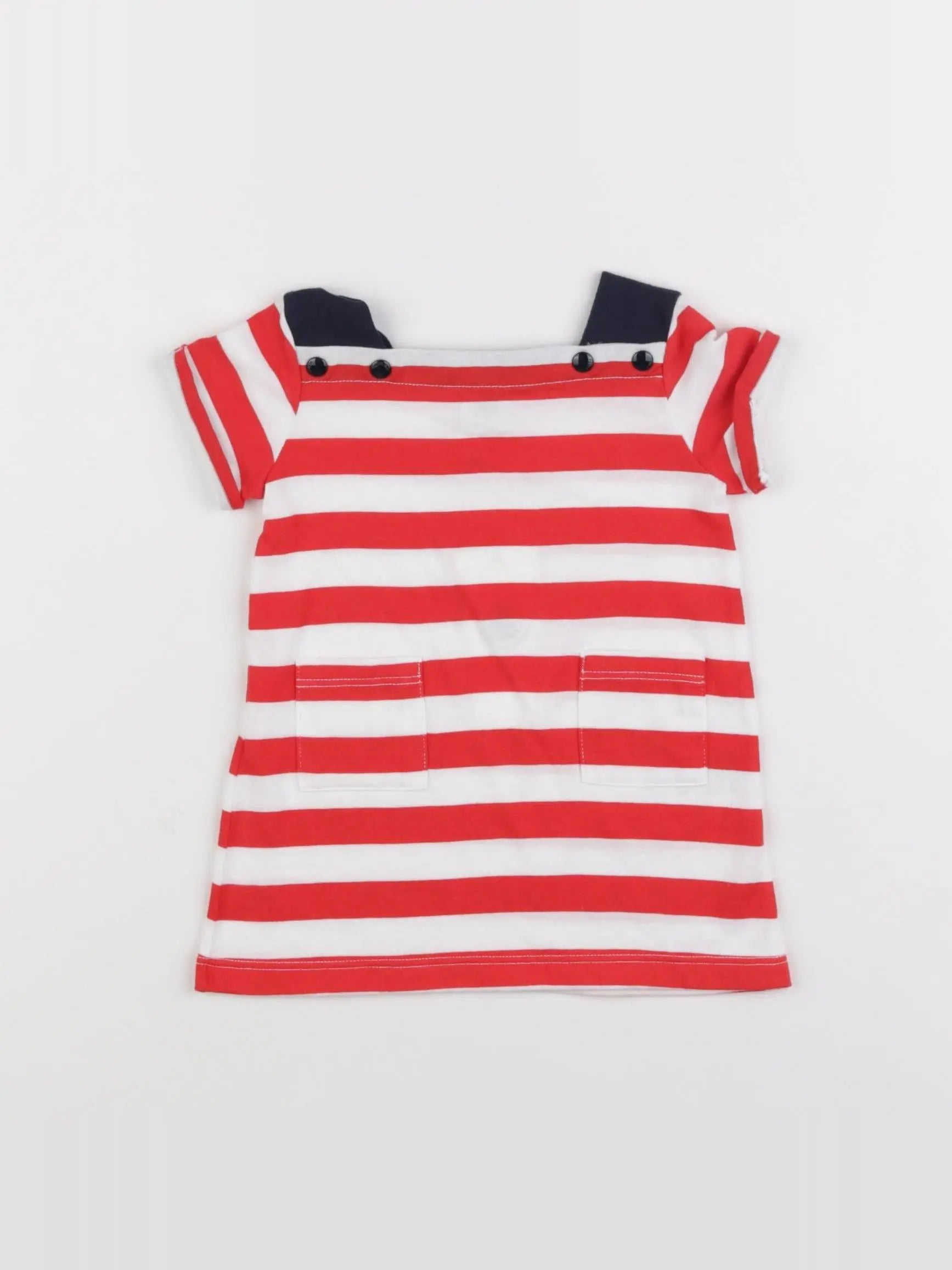 Petit Bateau - robe blanc, rouge - 3 mois