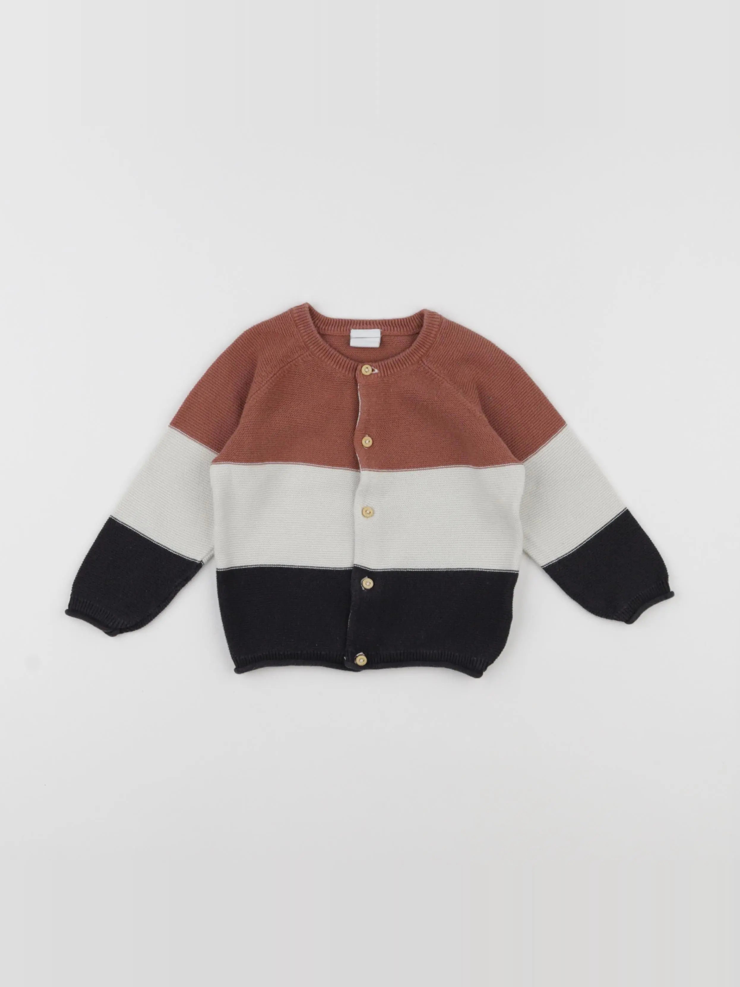 H&M - gilet marron, gris - 6/9 mois