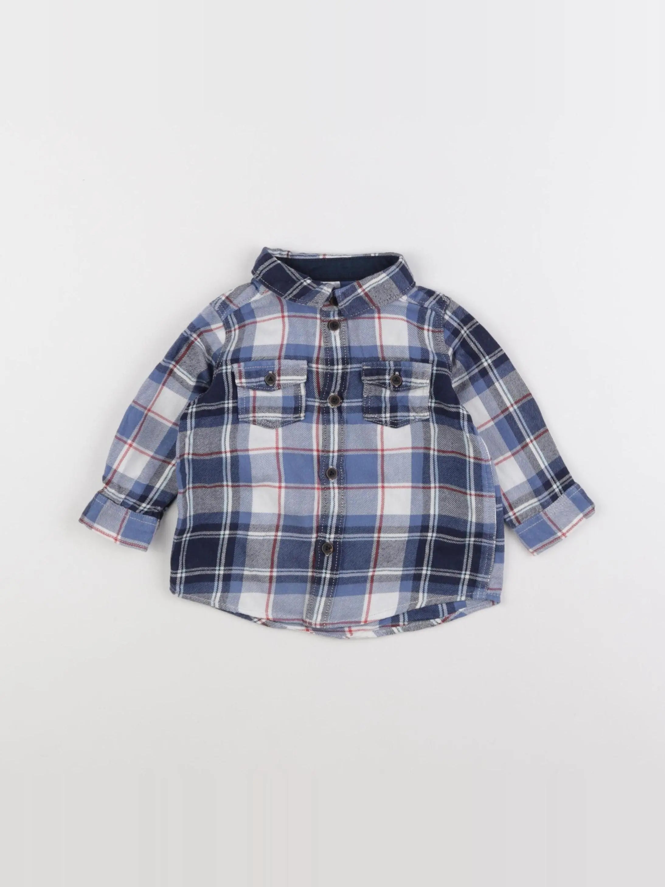 H&M - chemise blanc, bleu - 6 mois