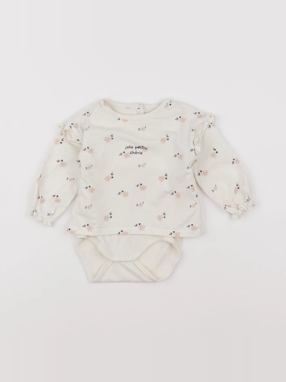 Vertbaudet - body tee-shirt blanc, rose - 6 mois