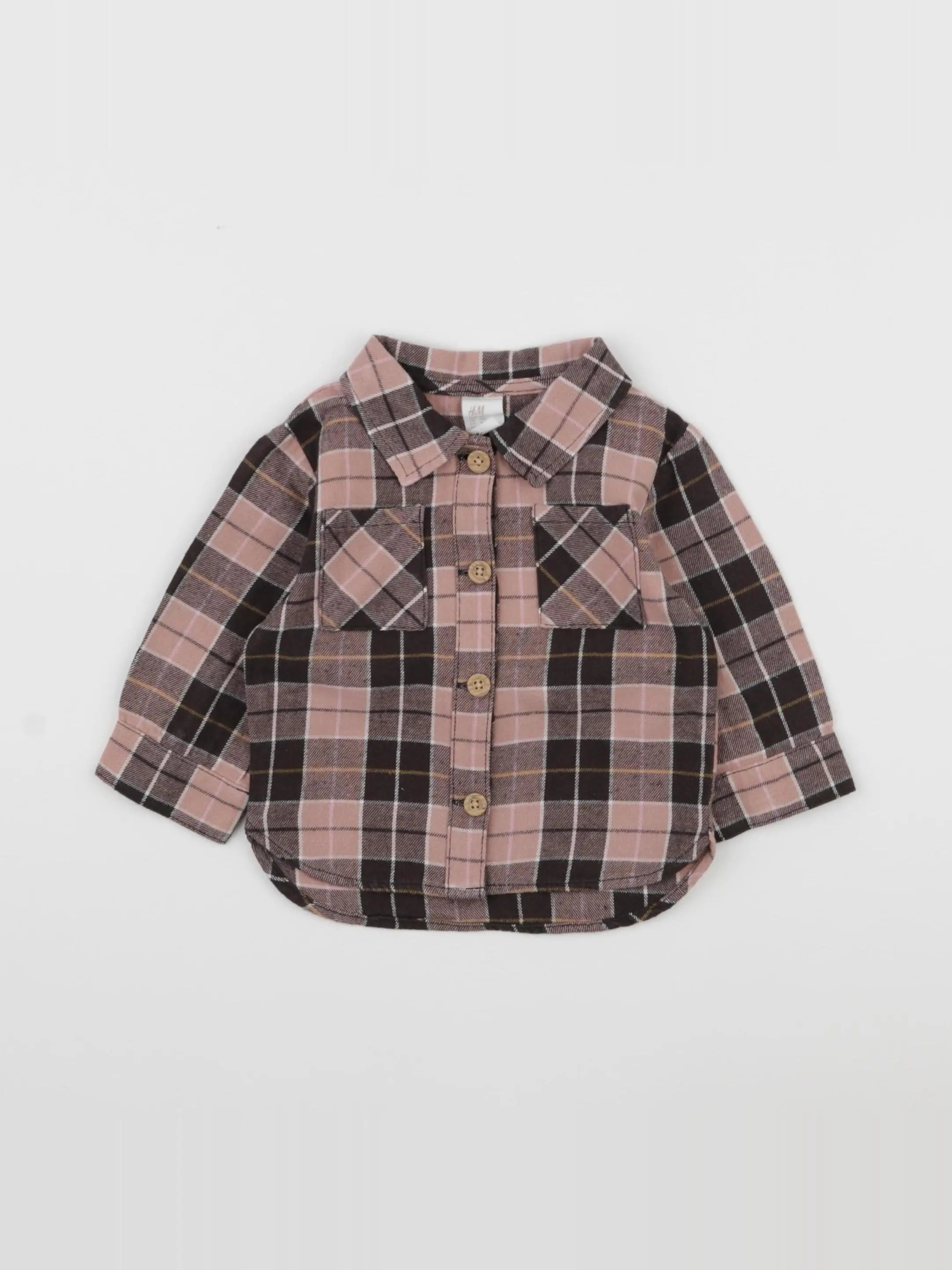 H&M - chemise marron, rose - 3/6 mois