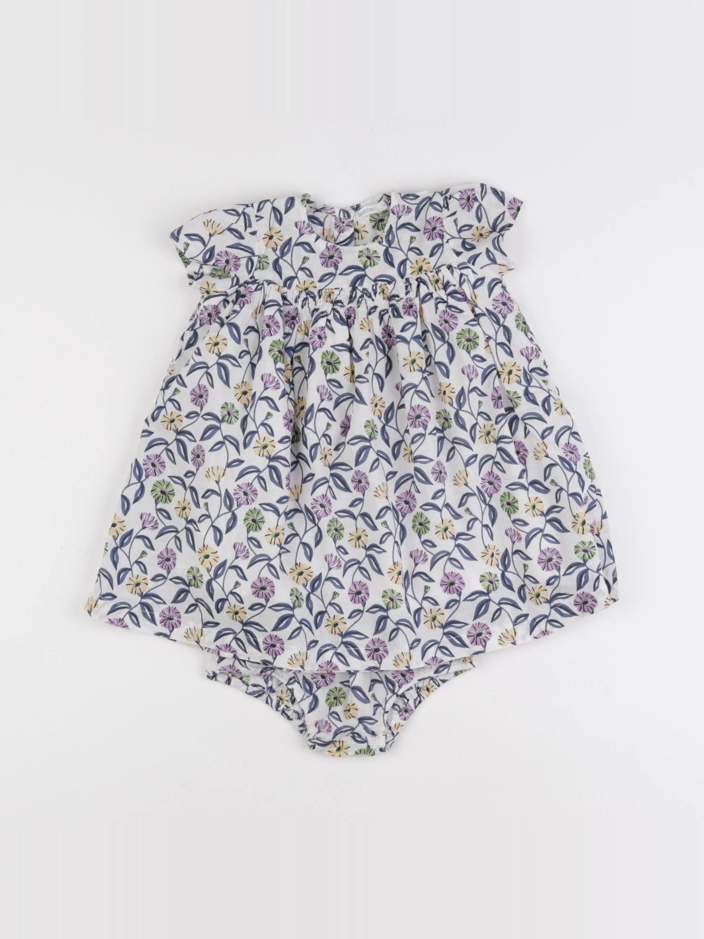 Boutchou - robe blanc, violet - 9 mois
