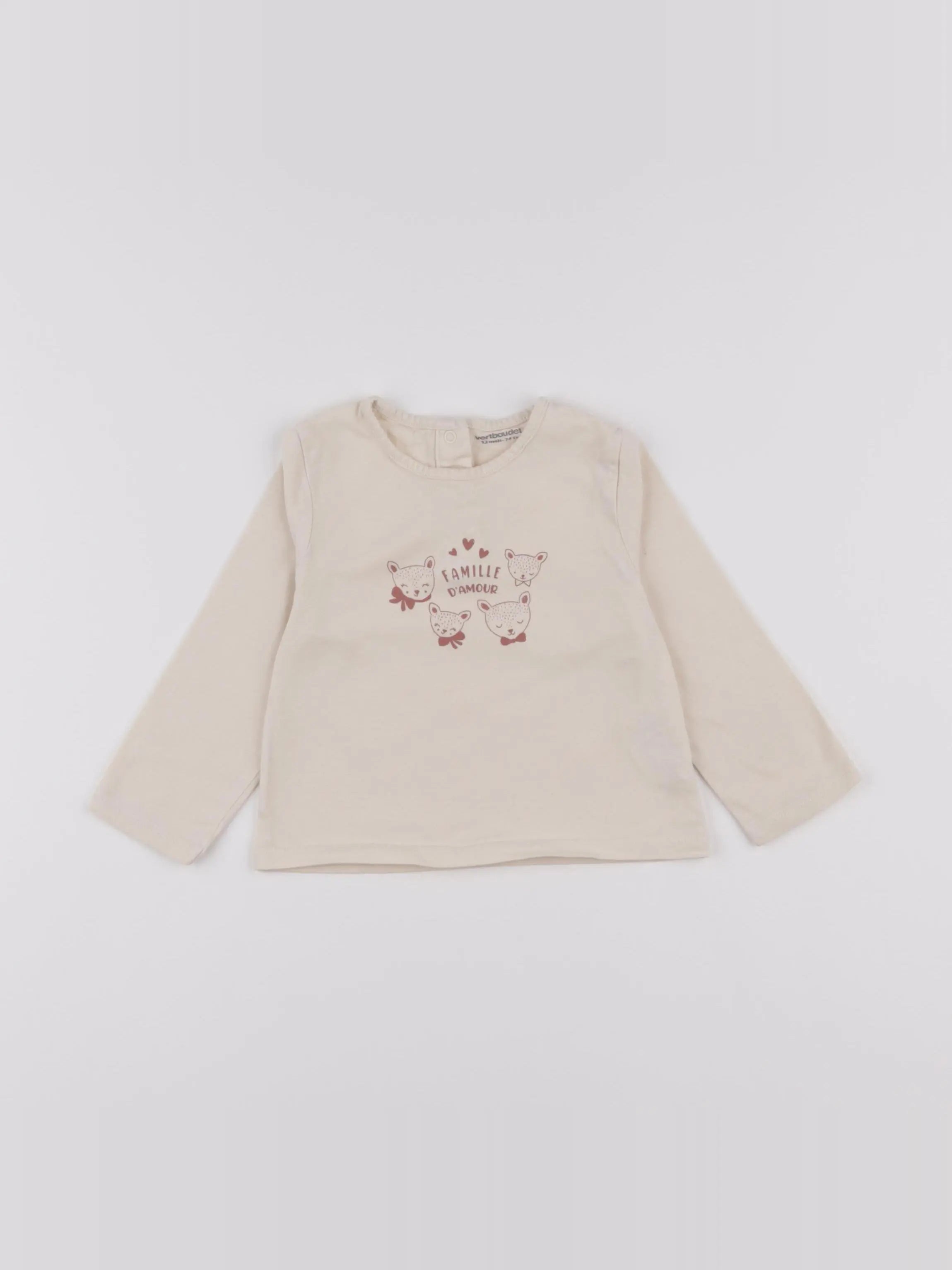 Vertbaudet - tee-shirt beige - 12 mois