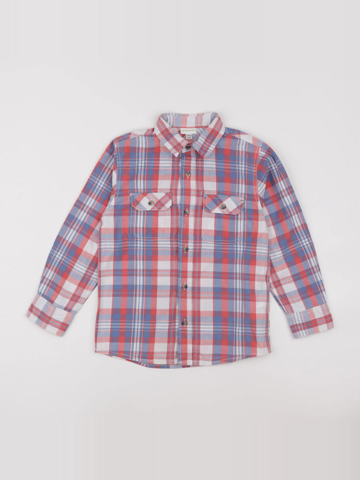 Vertbaudet - chemise blanc, bleu, rouge - 8 ans