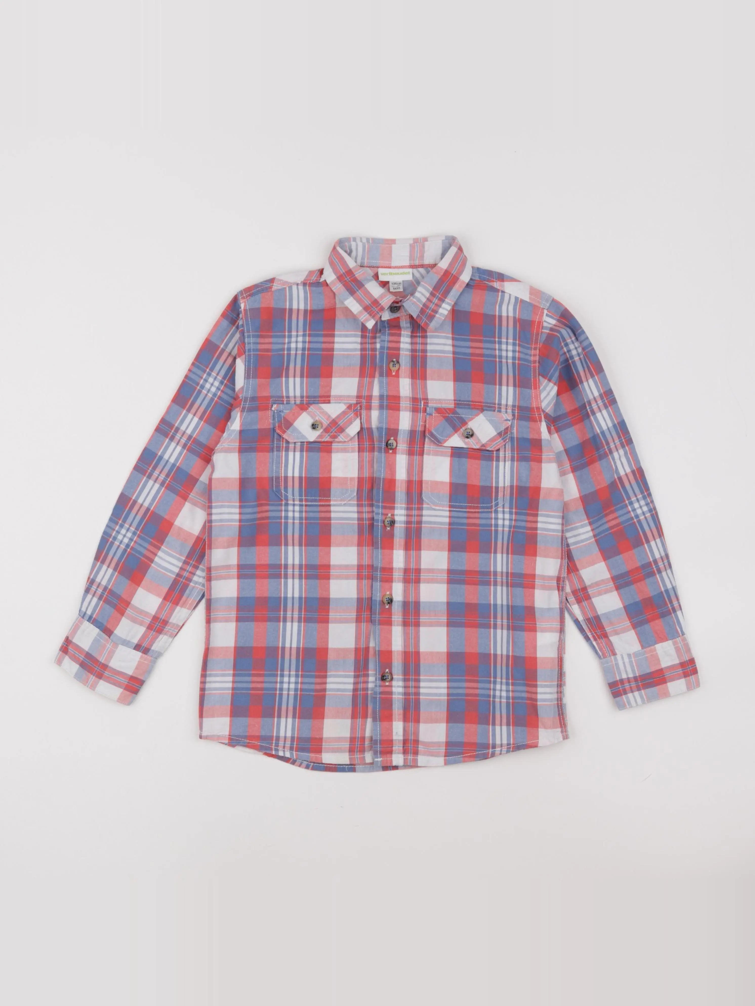 Vertbaudet - chemise blanc, bleu, rouge - 8 ans