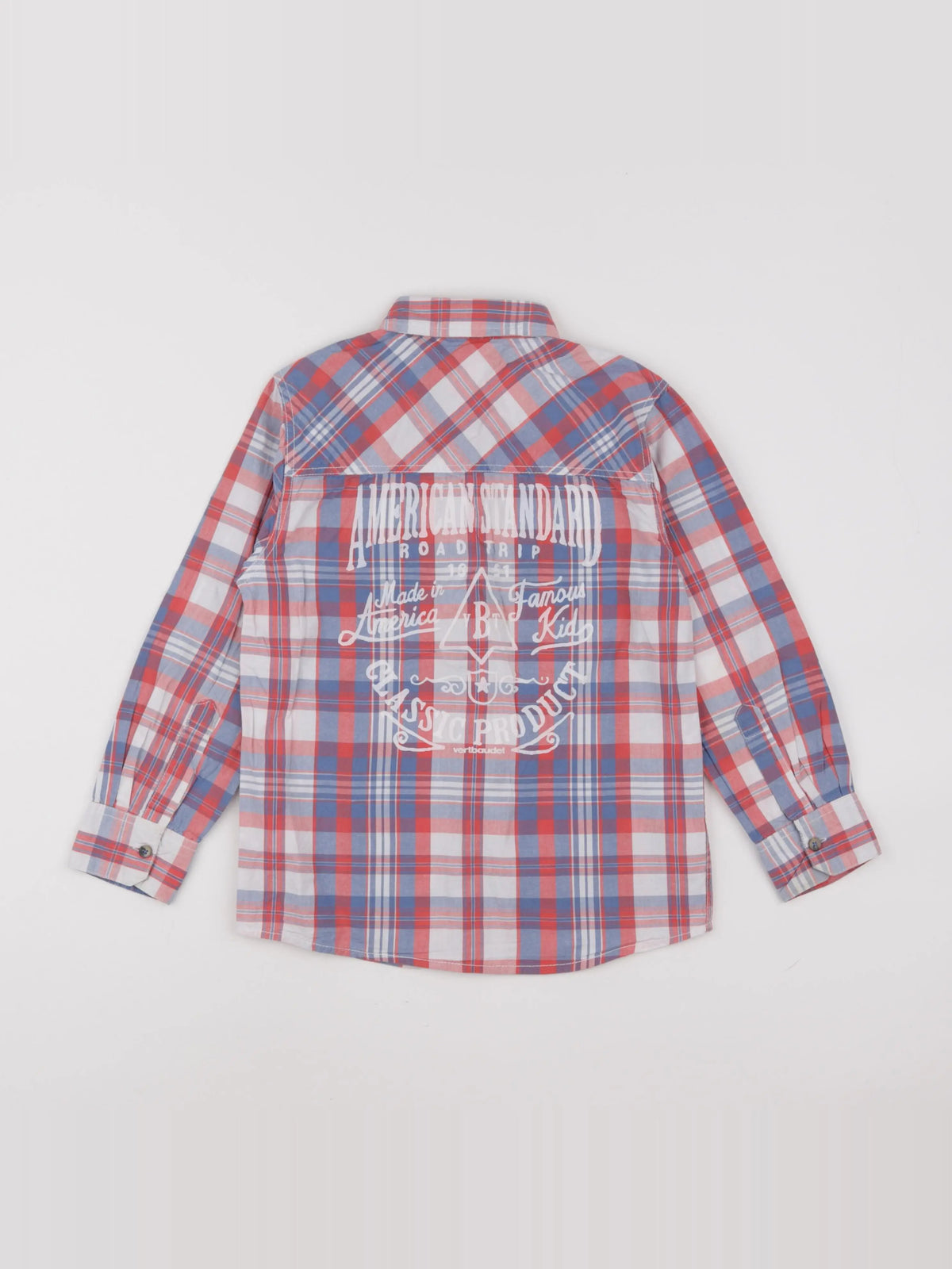 Vertbaudet - chemise blanc, bleu, rouge - 8 ans