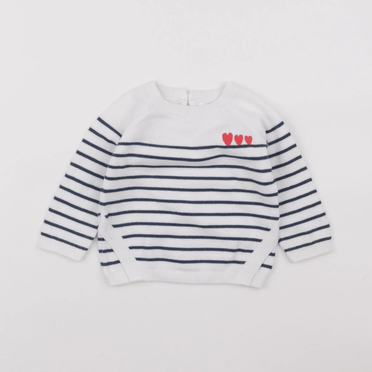 Vertbaudet - pull blanc, bleu - 6 mois