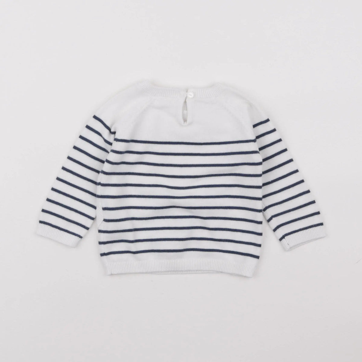 Vertbaudet - pull blanc, bleu - 6 mois