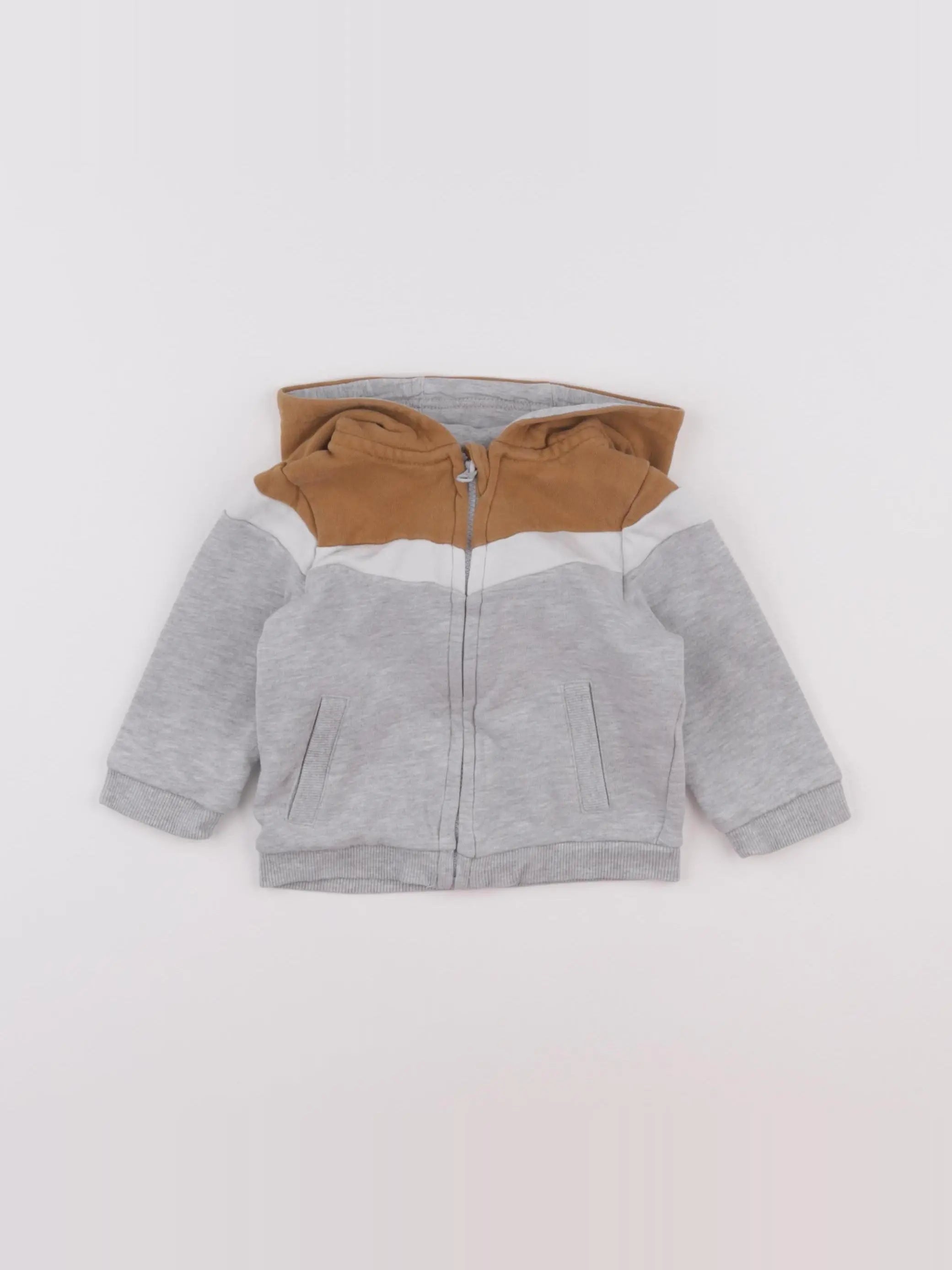 Vertbaudet - sweat gris, marron - 9 mois
