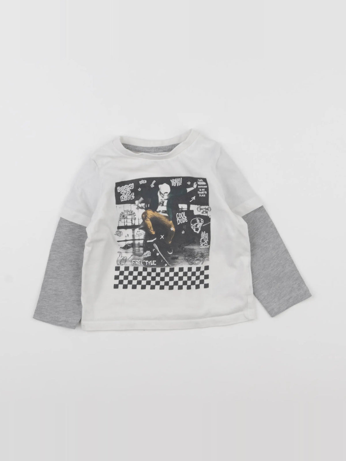 Vertbaudet - tee-shirt blanc, gris - 2 ans
