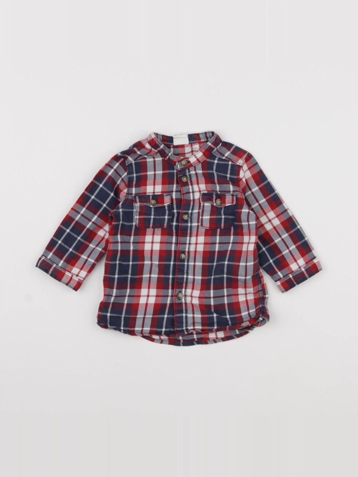 H&M - chemise bleu, rouge - 3/6 mois